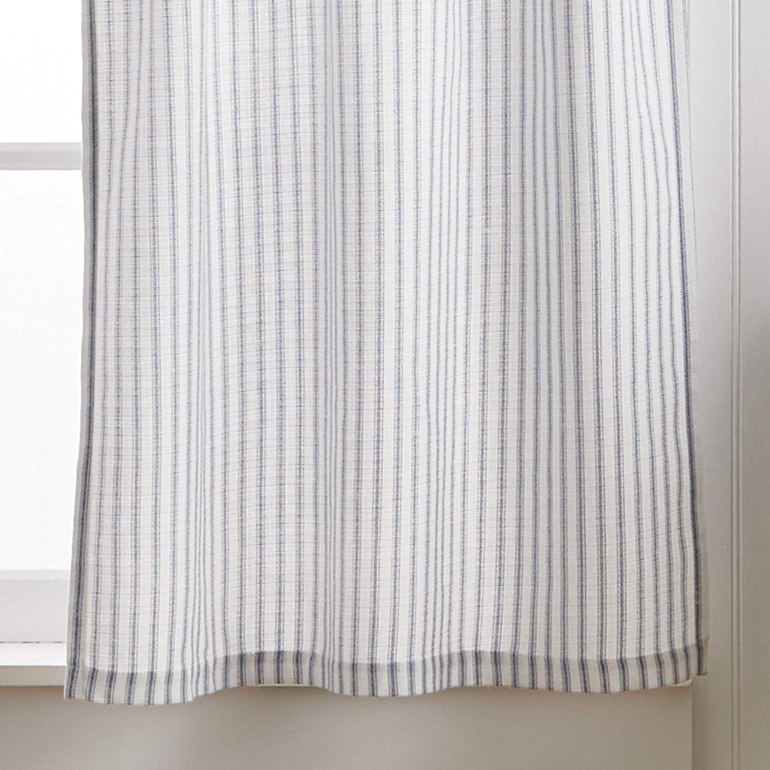 Indigo Ticking Stripe Cotton Blend Valance and Tier Curtain Set