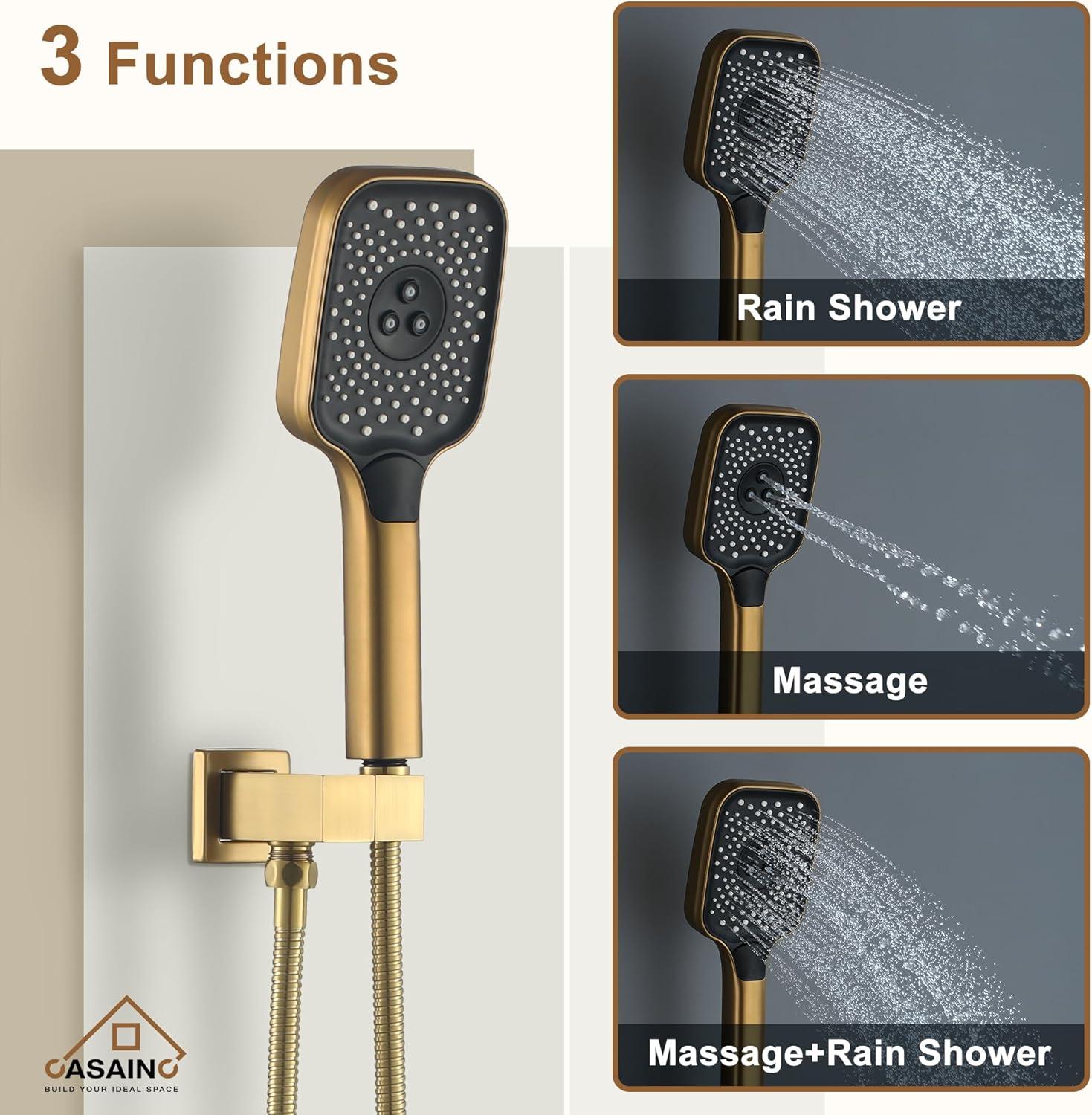 12-Inch Brushed Gold Thermostatic Dual Shower System with Handheld