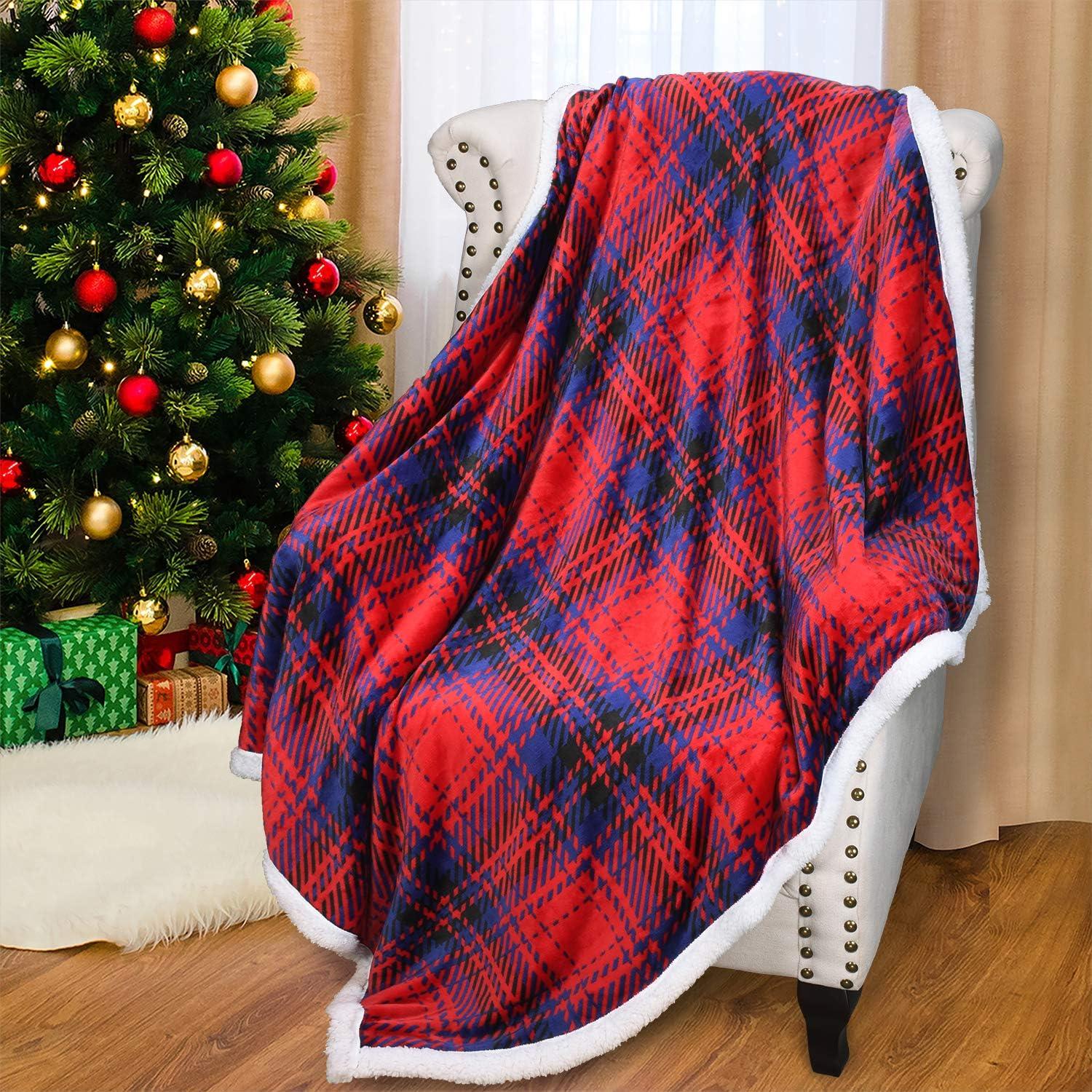 Catalonia Plaid Fleece Throw Blanket, Super Soft Warm Snuggle Christmas Holiday Throws for Couch Cabin Decro, Checkered, 50x60 inches