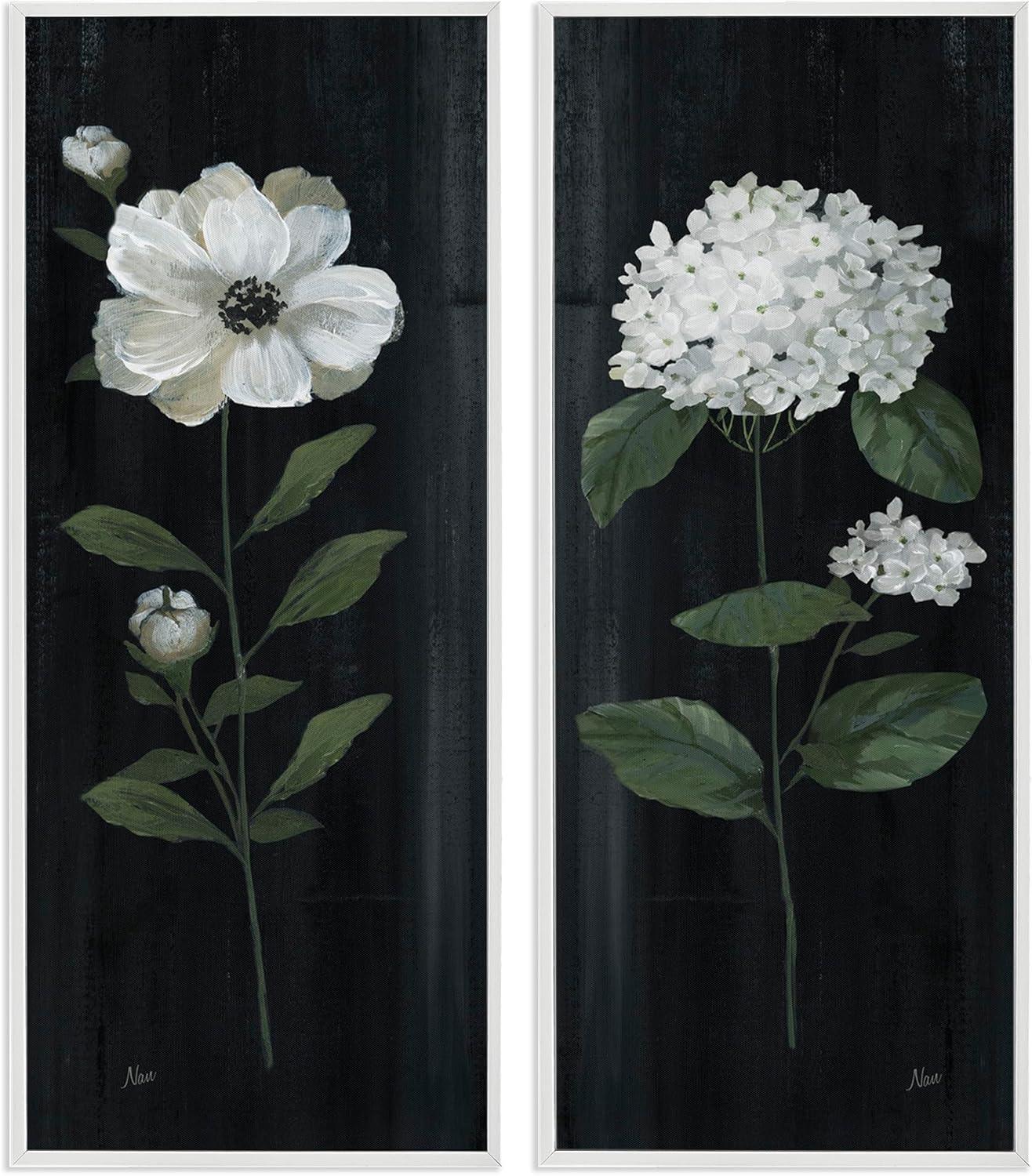 Delicate White Floral Sprigs 13" x 30" Framed Wall Art Set