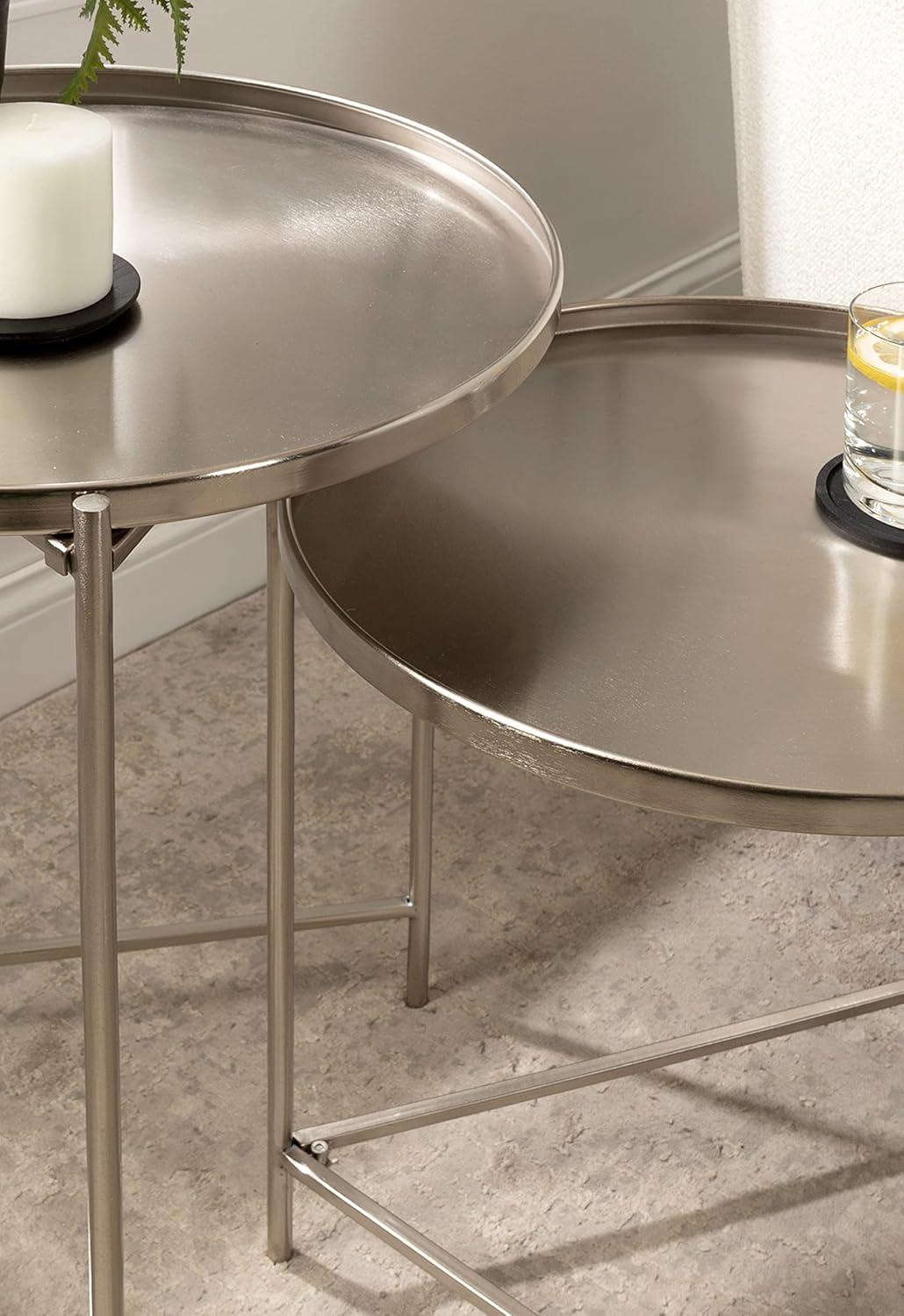 Kate and Laurel Ulani Round Metal Nesting Table, 2 Piece, Silver