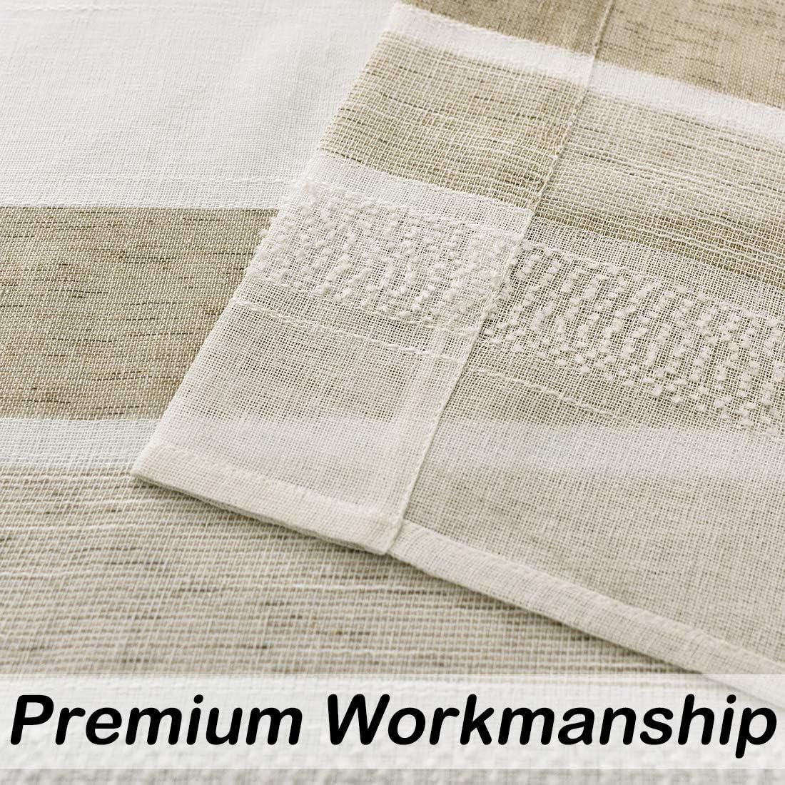 Beige and White Stripe Sheer Farmhouse Curtains Boucle Linen Window Curtain Drape Yarn Dyed Woven 84 Inches Long for Living Room Bedroom Rod Pocket Panels, 40" W x 84" L (Pack of 2)