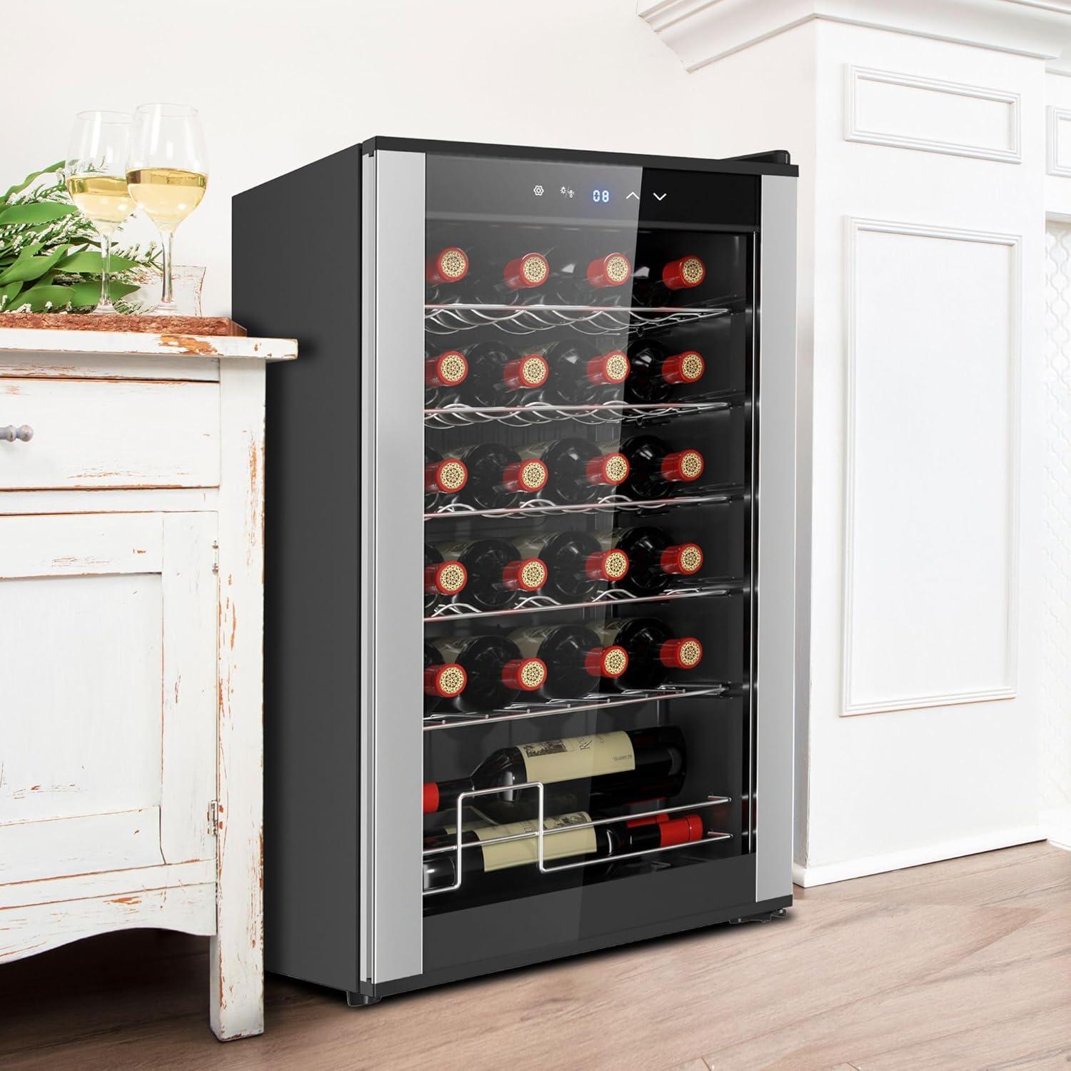 24 Bottle Dual Zone Wine Cooler, Black, 2.4 cu. ft. (68L) Freestanding Wine Fridge