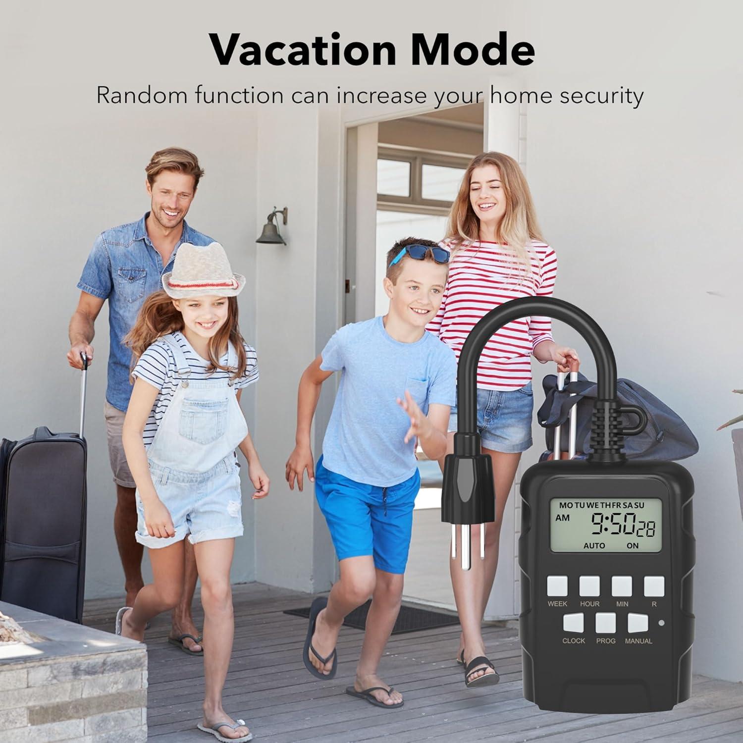 BN-LINK 7 Day Outdoor Heavy Duty Digital Programmable Timer, Outdoor Timer Outlet Waterproof, Grounded Electrical Outlets for Christmas Lights Lamps Ponds, 1875W 1/2HP, ETL Listed