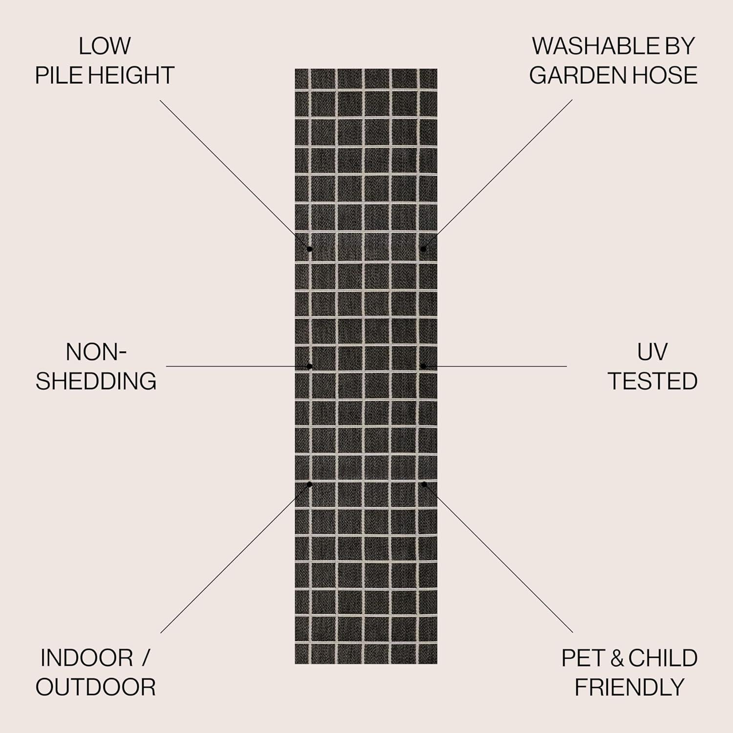 4' x 6' Grid Modern Squares Indoor/Outdoor Area Rug, Black/Cream - JONATHAN Y