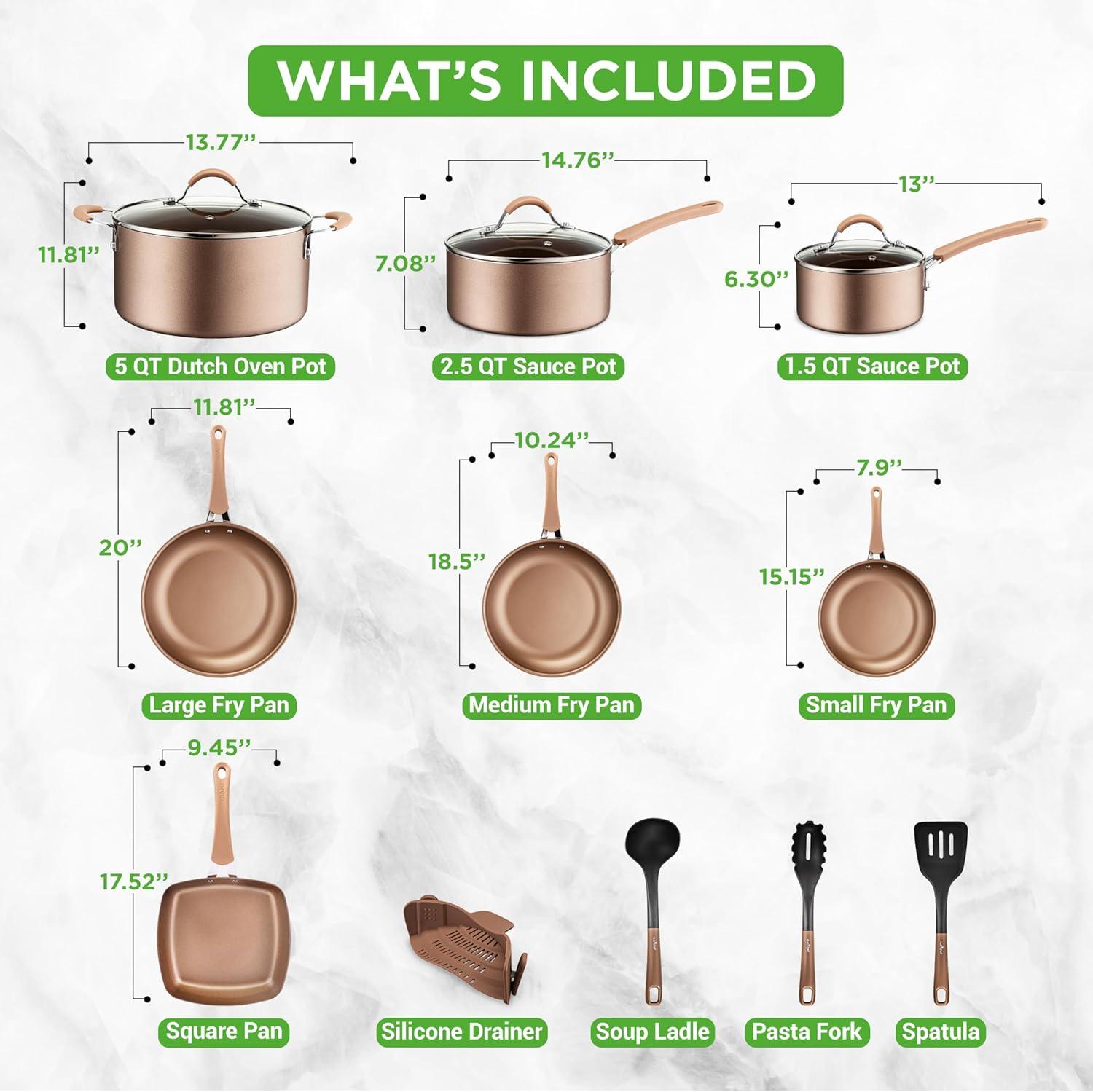 Non-Stick Cookware Set for Home Cooking with Golden Interior, Heat-Resistant, 14-Piece Set