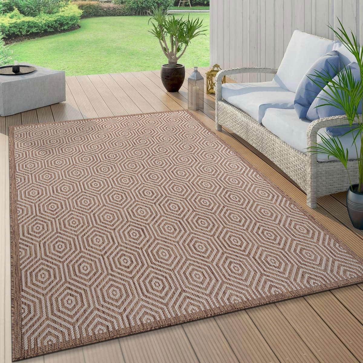 World Rug Gallery Modern Geometric Textured Flat Weave Indoor/Outdoor Area Rug - BROWN 7'10"X10'