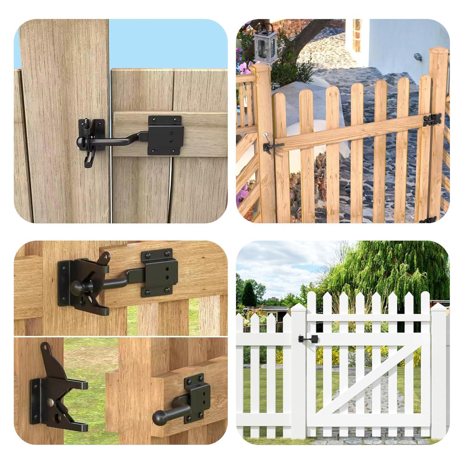 Gate Latch Automatic Gate Gravity Latch Self Locking Fence Gate Latch with Pull Cable for Wooden Fence Gates Door, Black