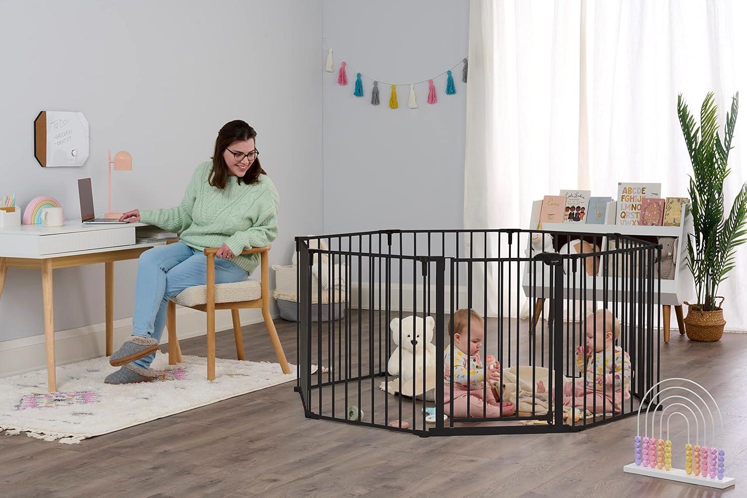 Black Adjustable Metal Baby Gate and Play Yard