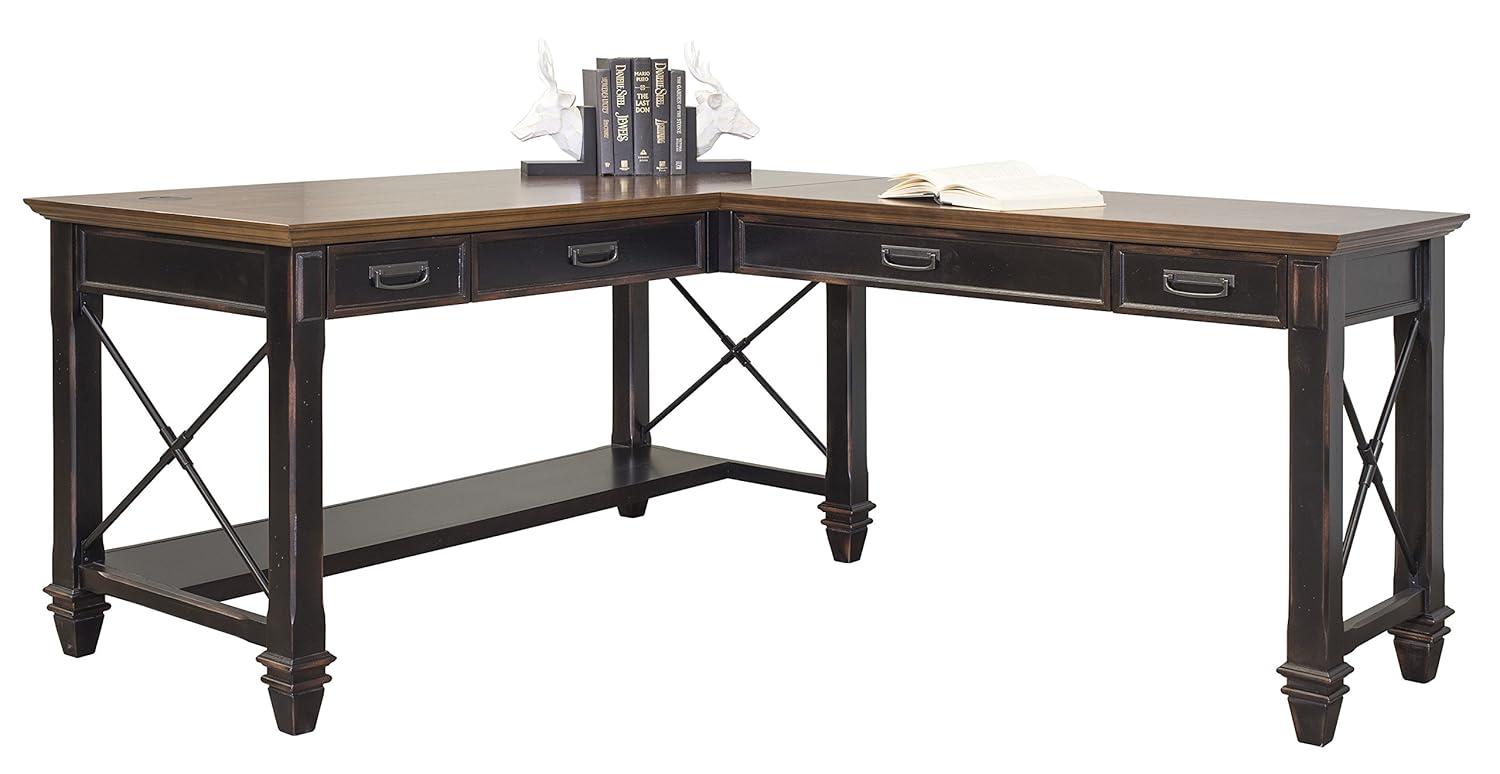 Hartford Open L Shaped Desk Brown - Martin Furniture: Vintage Style, Wire Mesh, Home Office