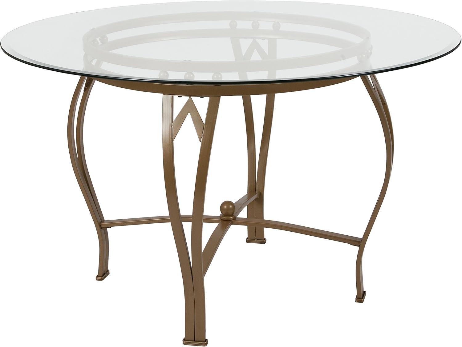 Elegant 48" Round Glass Dining Table with Matte Gold Base