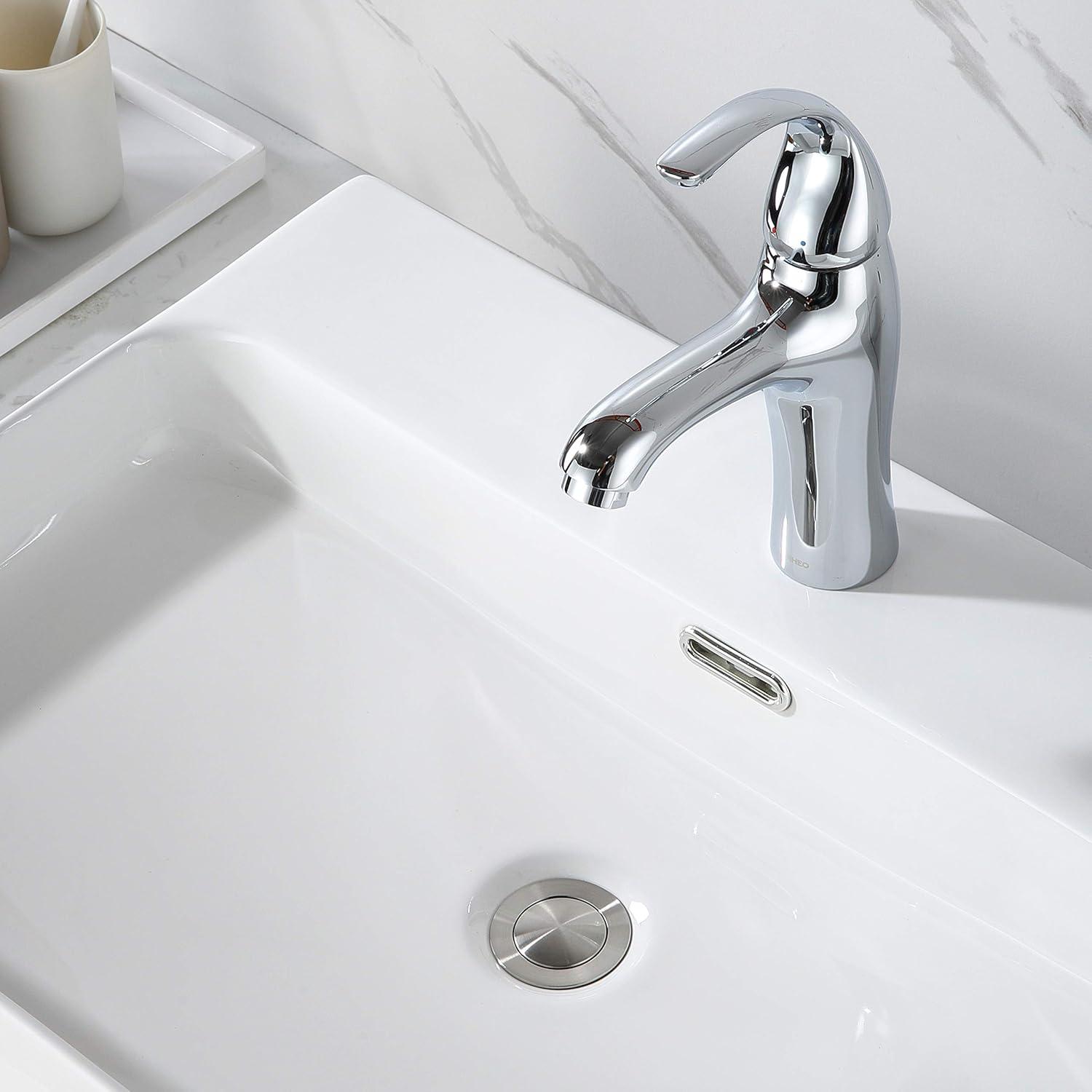 Pop up Sink Drain Stopper for Bathroom Vessel Vanity Sink Art Basin Brushed Nickel, Small Cap with Overflow, Metal Pop up Drain Strainer with Detachable Basket Stopper