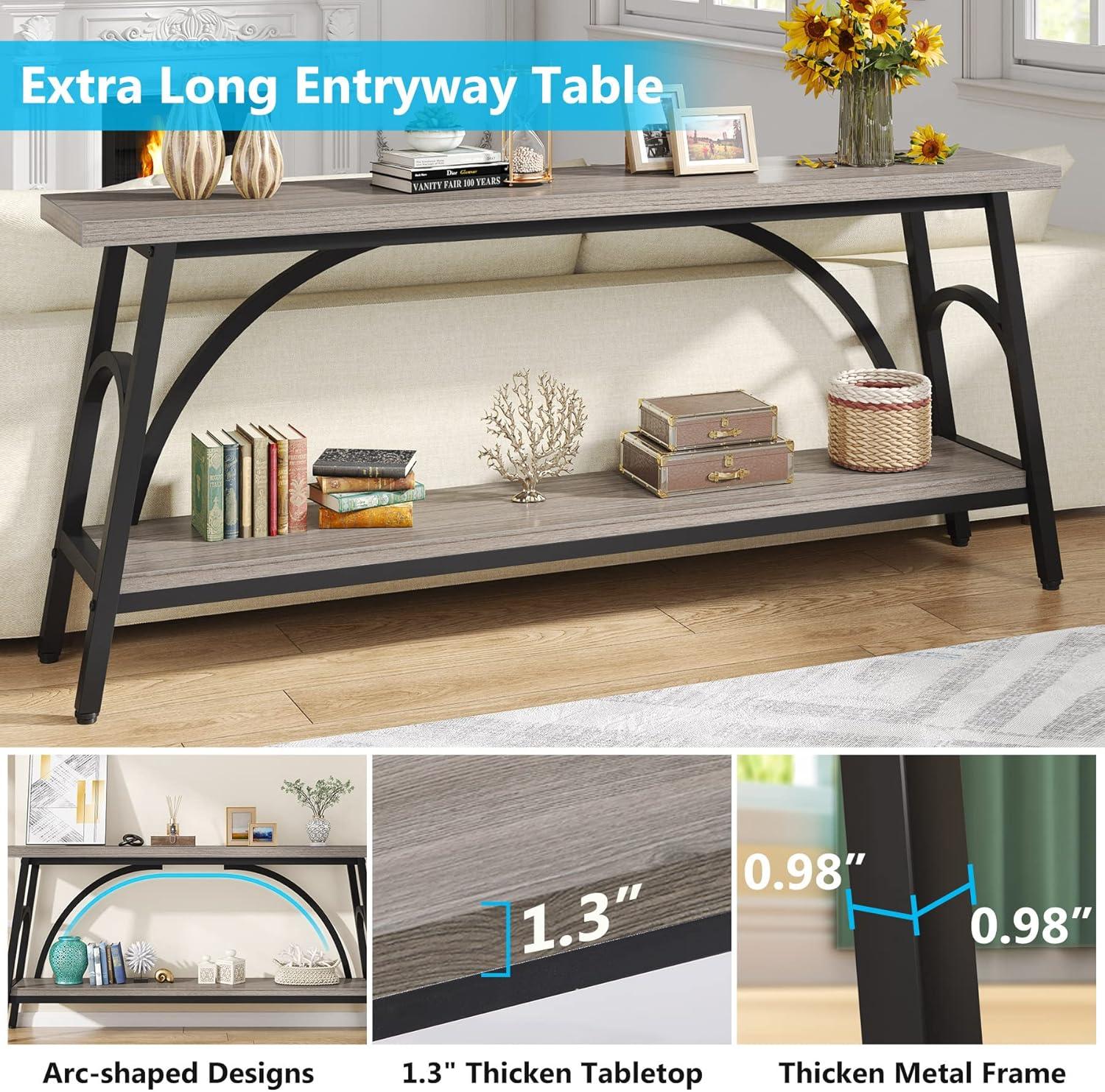 Tribesigns 70.8 inches 2-Tier TV Stand Extra Long Sofa Console Tables, Grey and Black