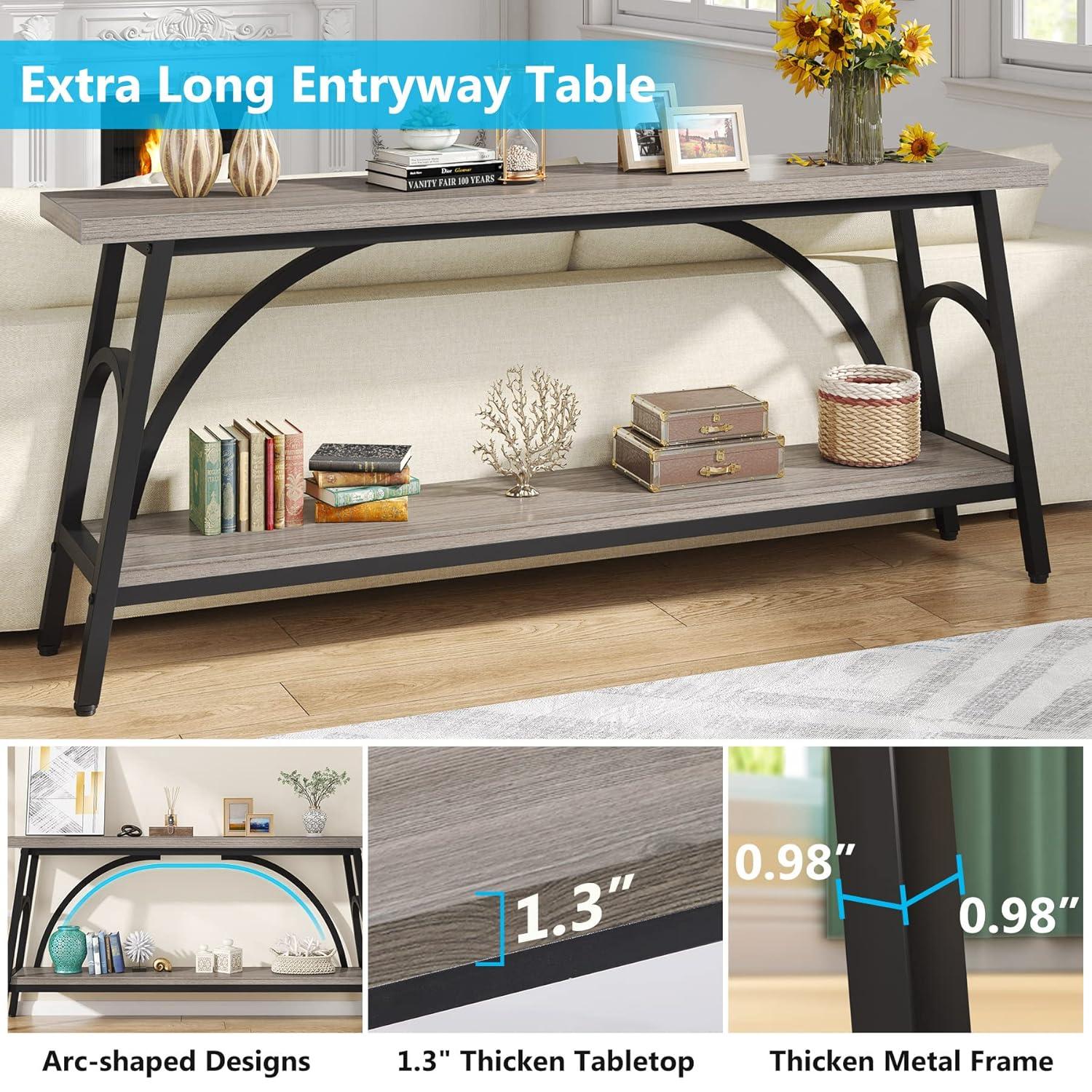 Tribesigns 70.8 inches 2-Tier TV Stand Extra Long Sofa Console Tables, Grey and Black