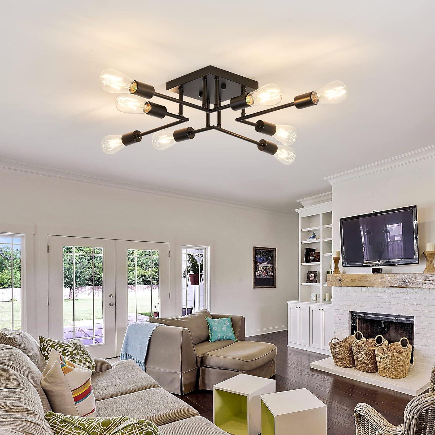 Aiwen 8 Lights Metal Sputnik Semi Flush Mount Ceiling Lamp Modern Home Decoration Light Fixture