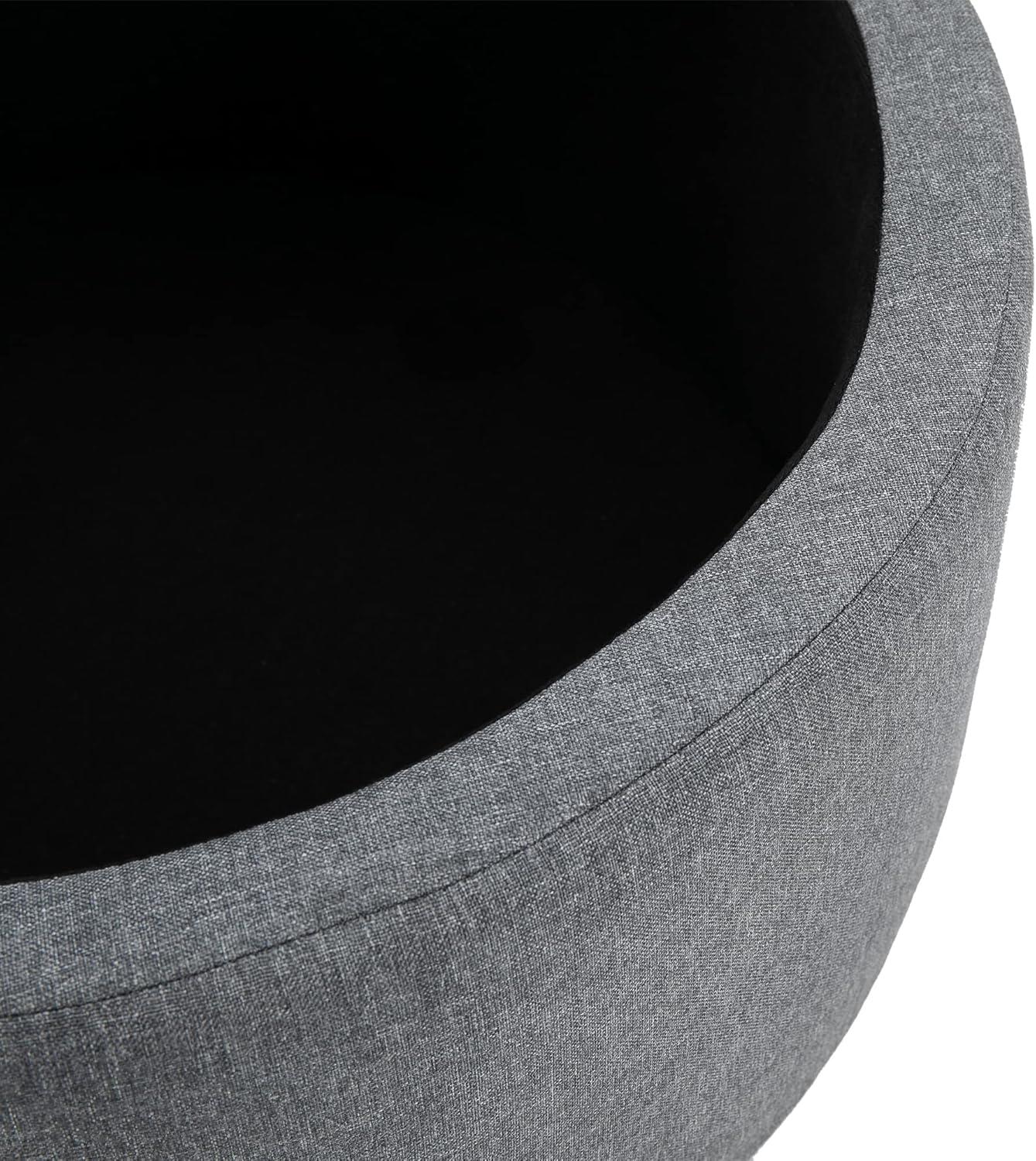 HOMCOM Round Linen-touch Fabric Storage Footstool Ottoman Button Tufted Footrest with Removable Lid, Grey