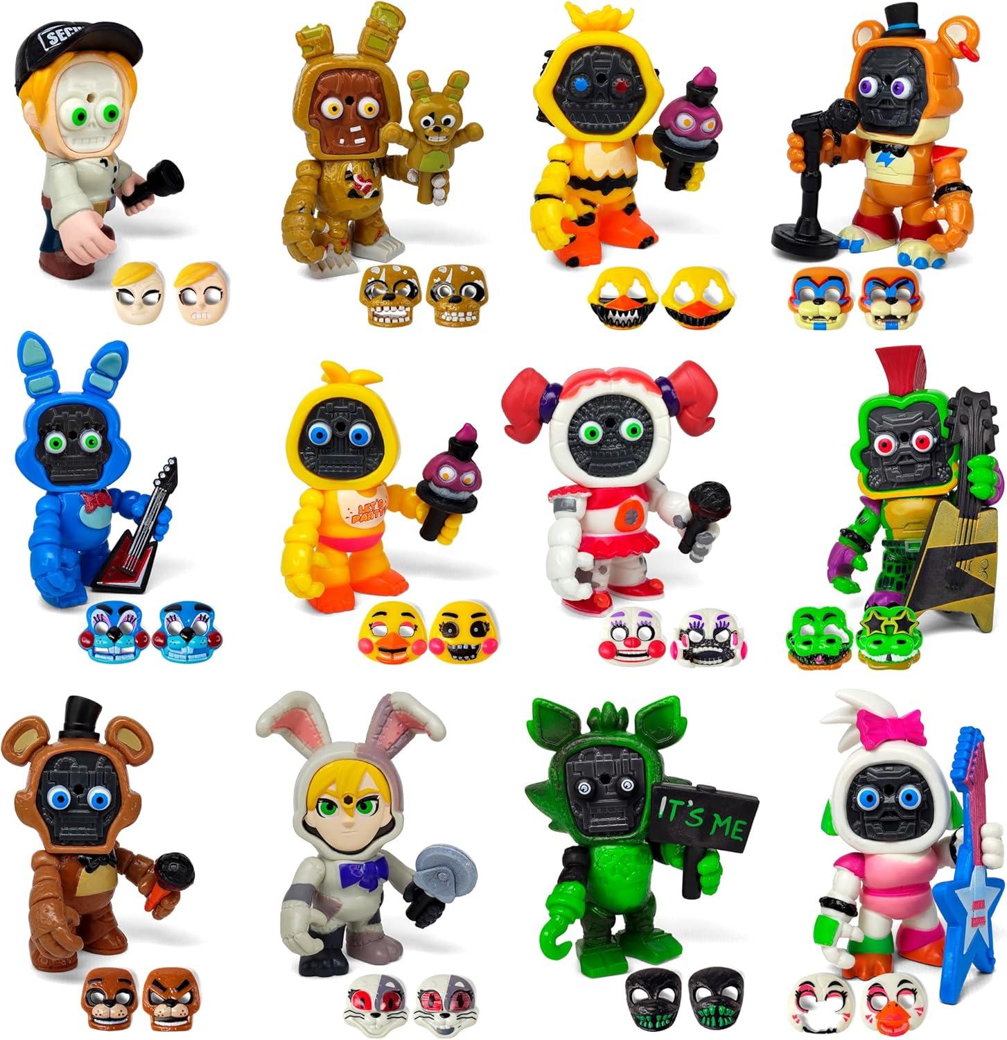 Set 12 pcs Inspired by Game Five Night at Freddys Toys | Mini Figures with Masks | FNAF Action Figure [Rockstar Bonnie, Montgomery Gator, Chica, Human Security, Radioactive Foxy etc.]
