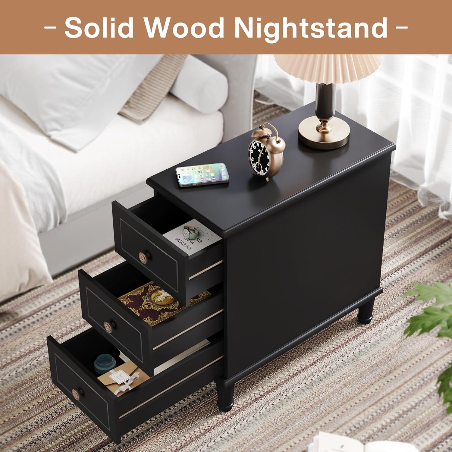 Tribesigns Solid Wood End Table with 3 Drawers