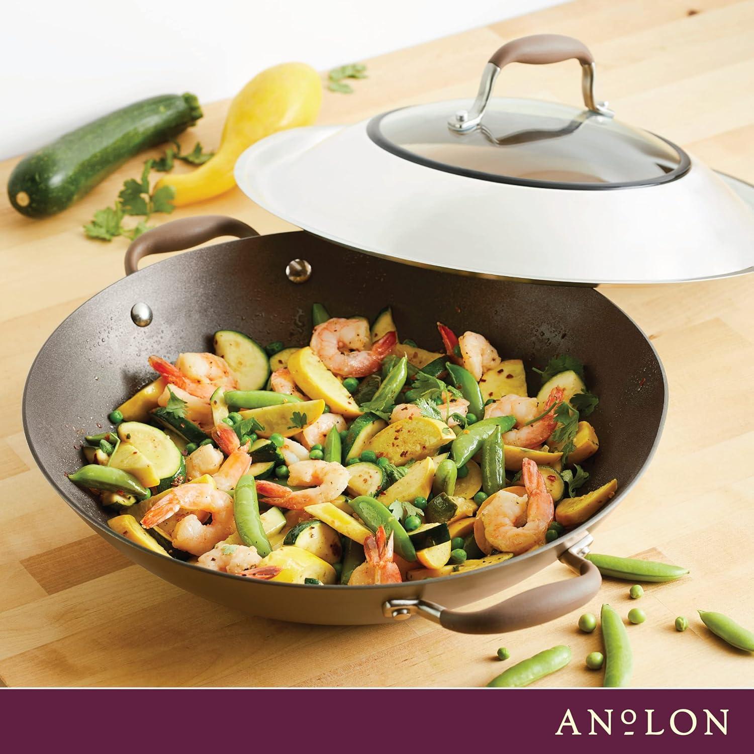 Anolon Advanced Home 14 inch Nonstick Wok with Side Handles and Lid, Bronze