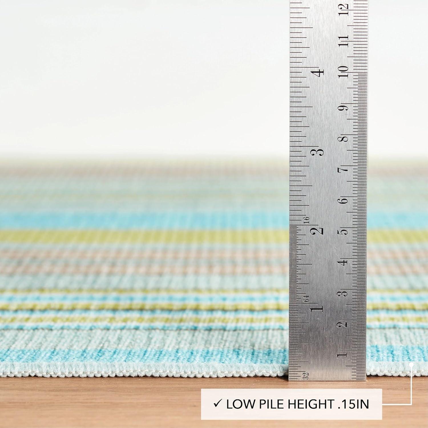 Blue Awning Stripe Machine Washable Rug