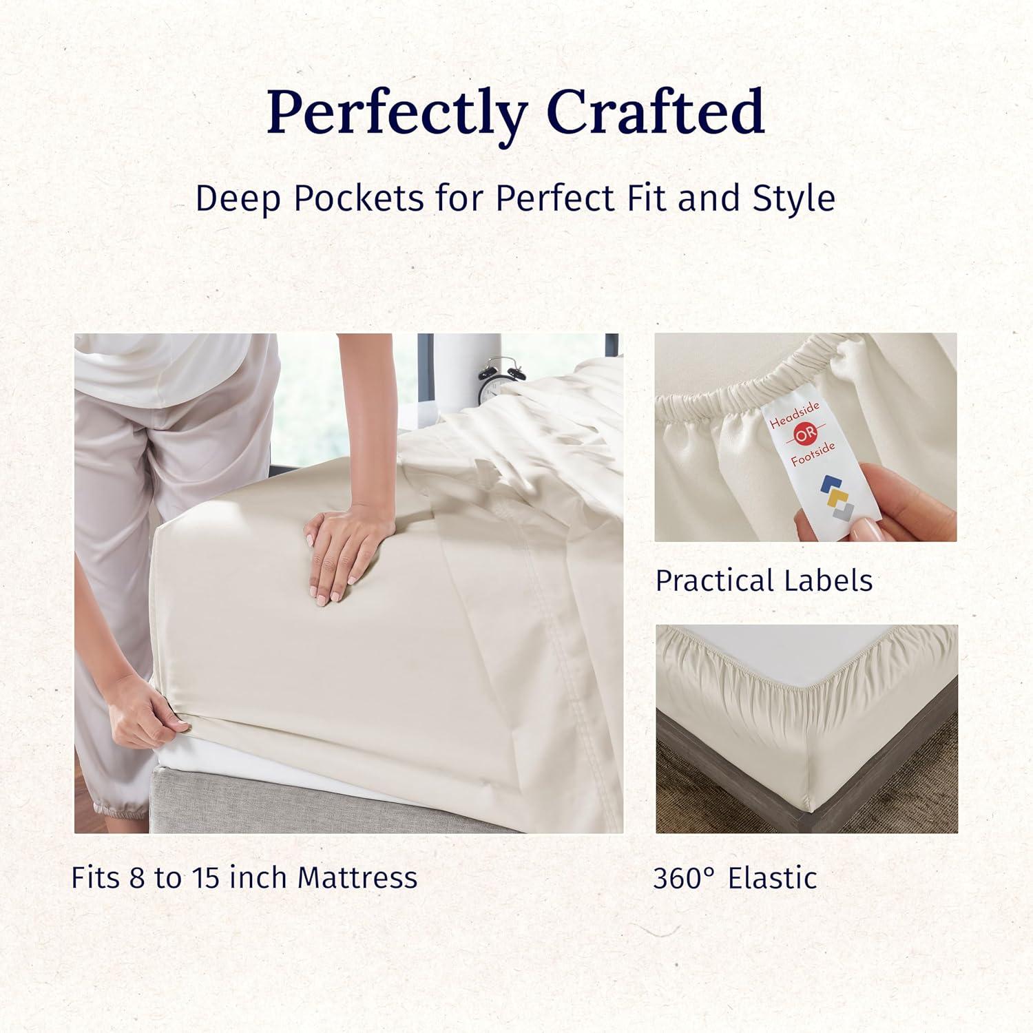 5-Star Luxury Sheet Set | 600 Thread Count 100% Cotton Sateen | Soft & Crisp Bed Sheets with Deep Pockets by California Design Den - Ivory, Twin