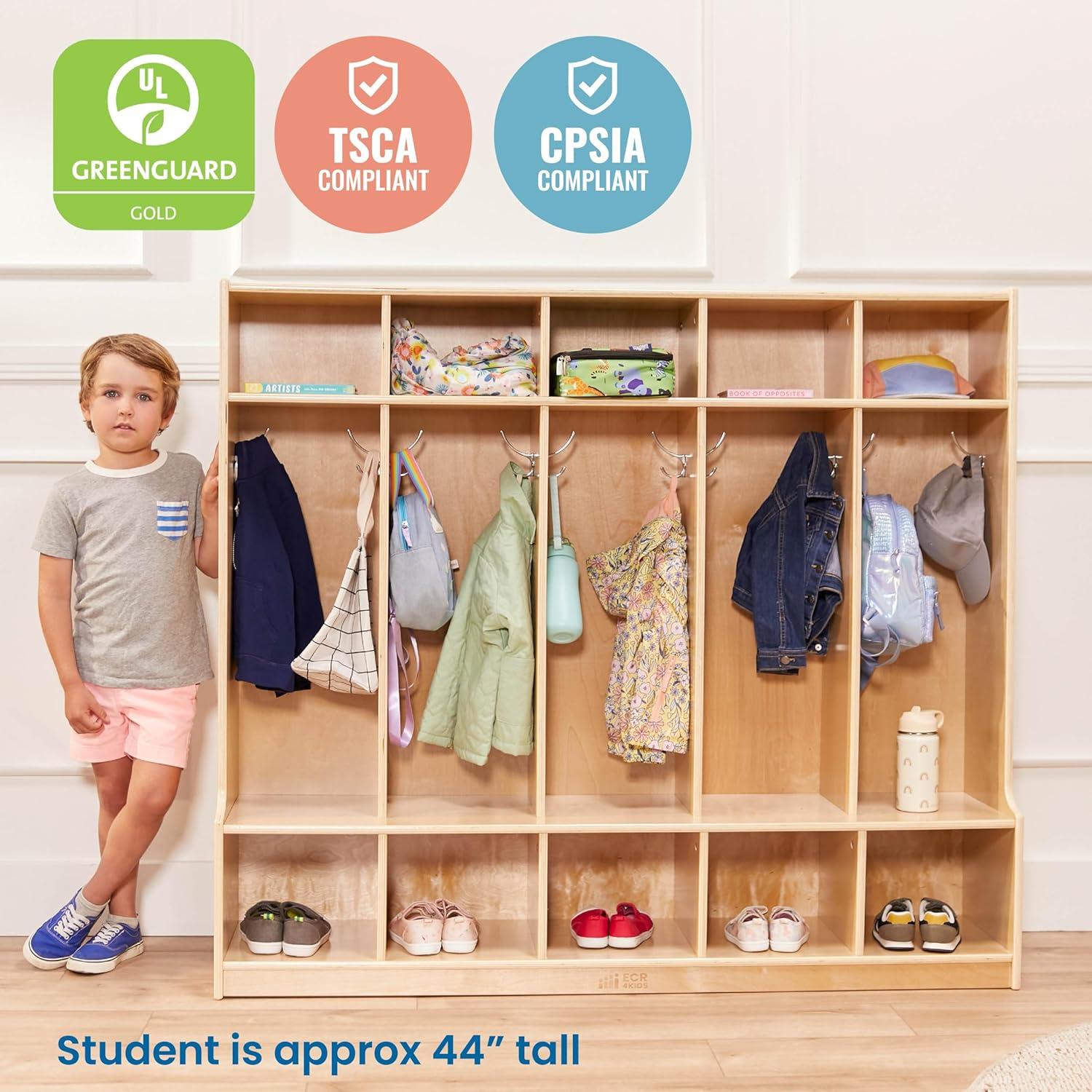 ECR4Kids 5-Section Coat Locker with Bench, Classroom Furniture