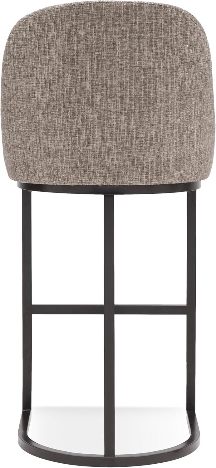 Leick Home Barrelback Bar Stool w/ Gray Linen Seat & Espresso Metal Base Set of 2