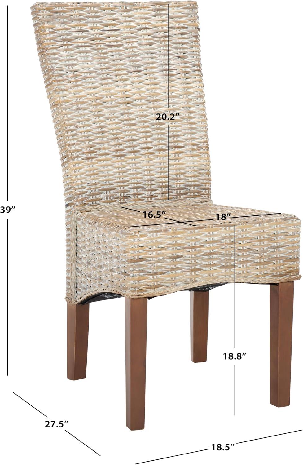 Ozias 19''H Wicker Dining Chair (Set of 2) - White Washed - Safavieh