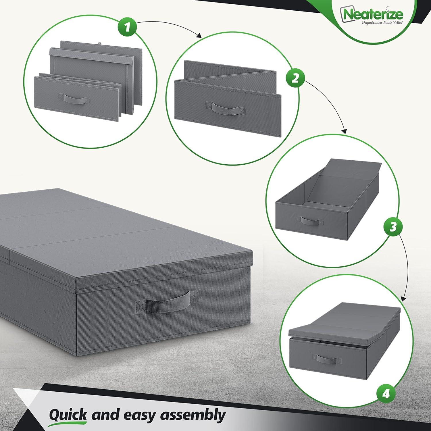 Gray Stackable Collapsible Wood Underbed Storage Boxes with Lids