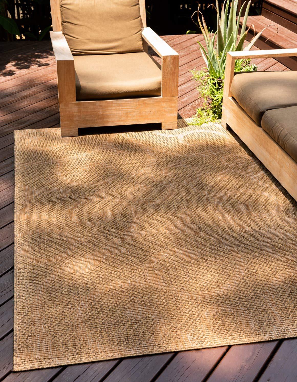 Easy-Care Synthetic Rectangular Outdoor Rug in Stain-Resistant Brown