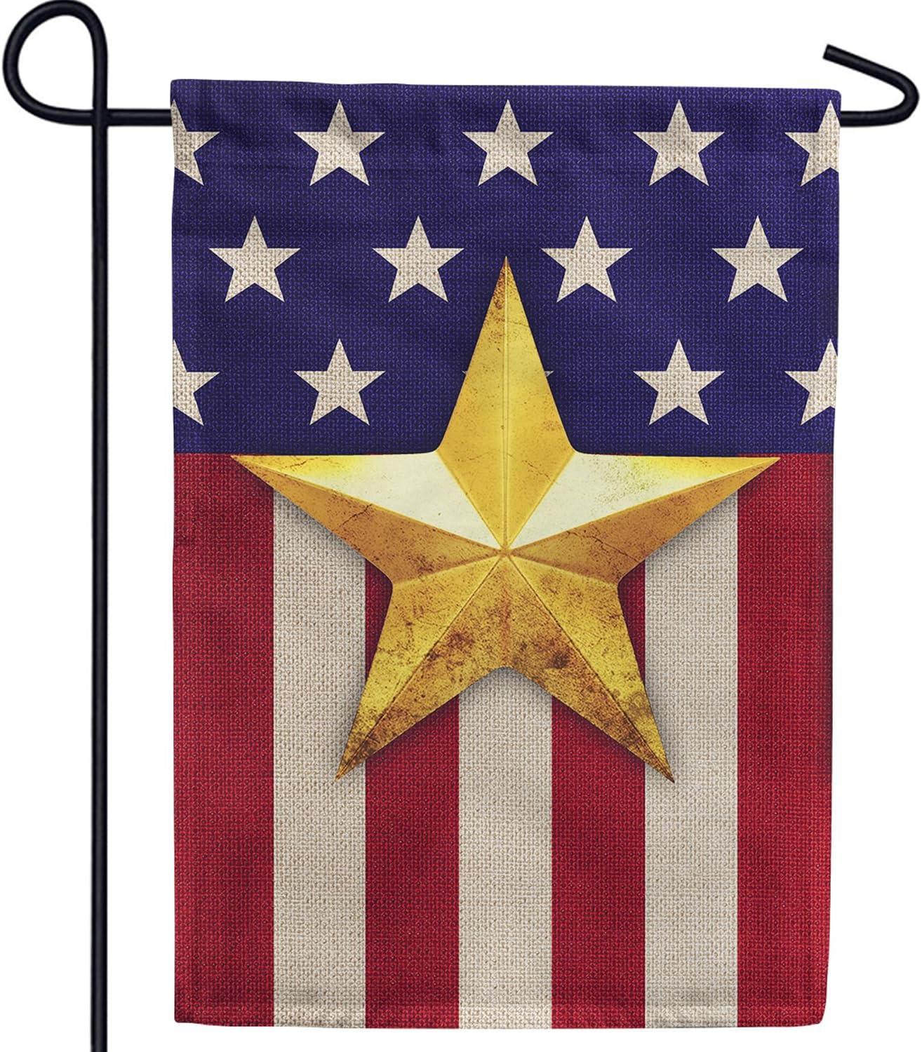 America Forever 4th of July Garden Flag 12.5 x18 Inch Double Sided Yard Outdoor Decorative Independence Day Patriotic Stars and Stripes USA Gold Star American Garden Flag