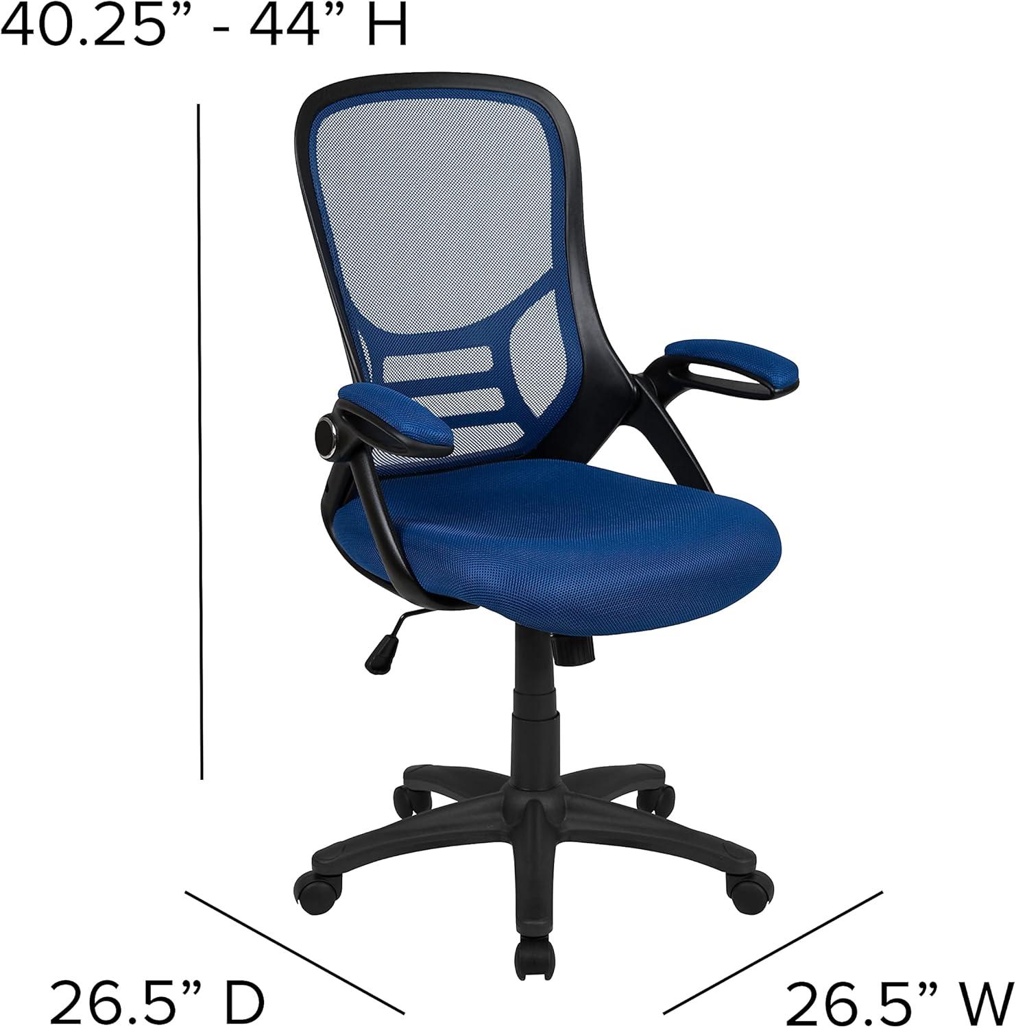 Porter Ergonomic Mesh High-Back Swivel Office Chair with Flip-Up Armrests, Blue