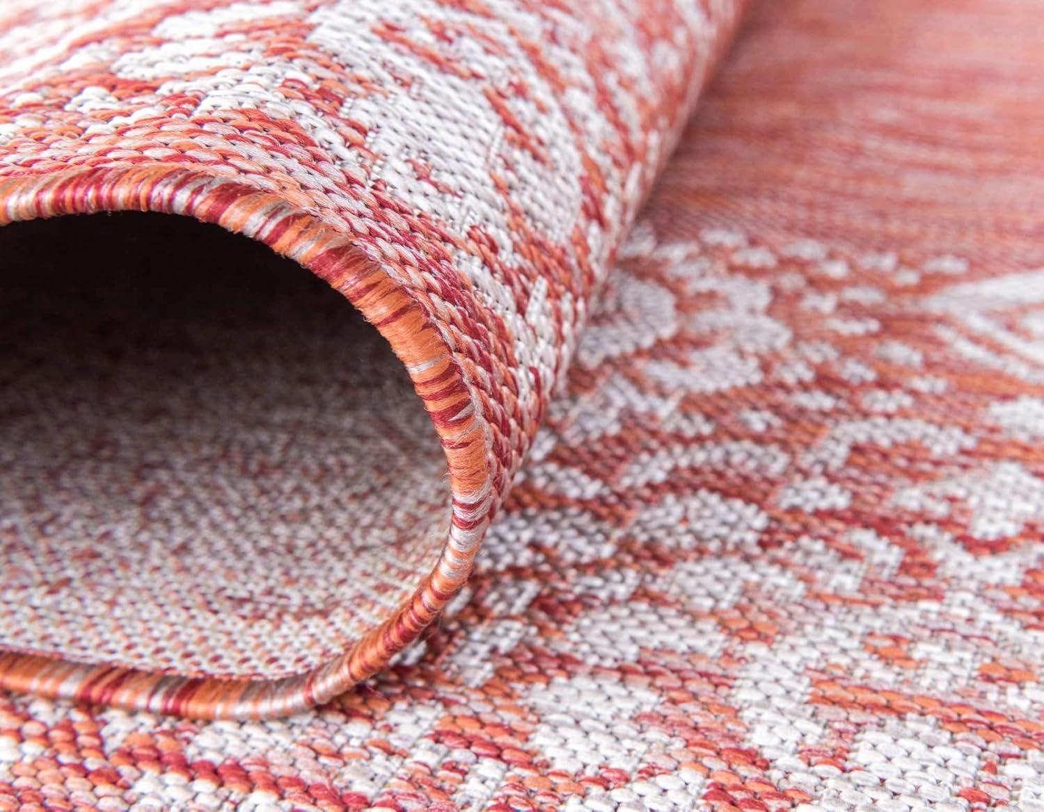 Unique Loom 5' 3 x 8' 0 Rectangle Indoor/Outdoor Border Rust Red Area Rug