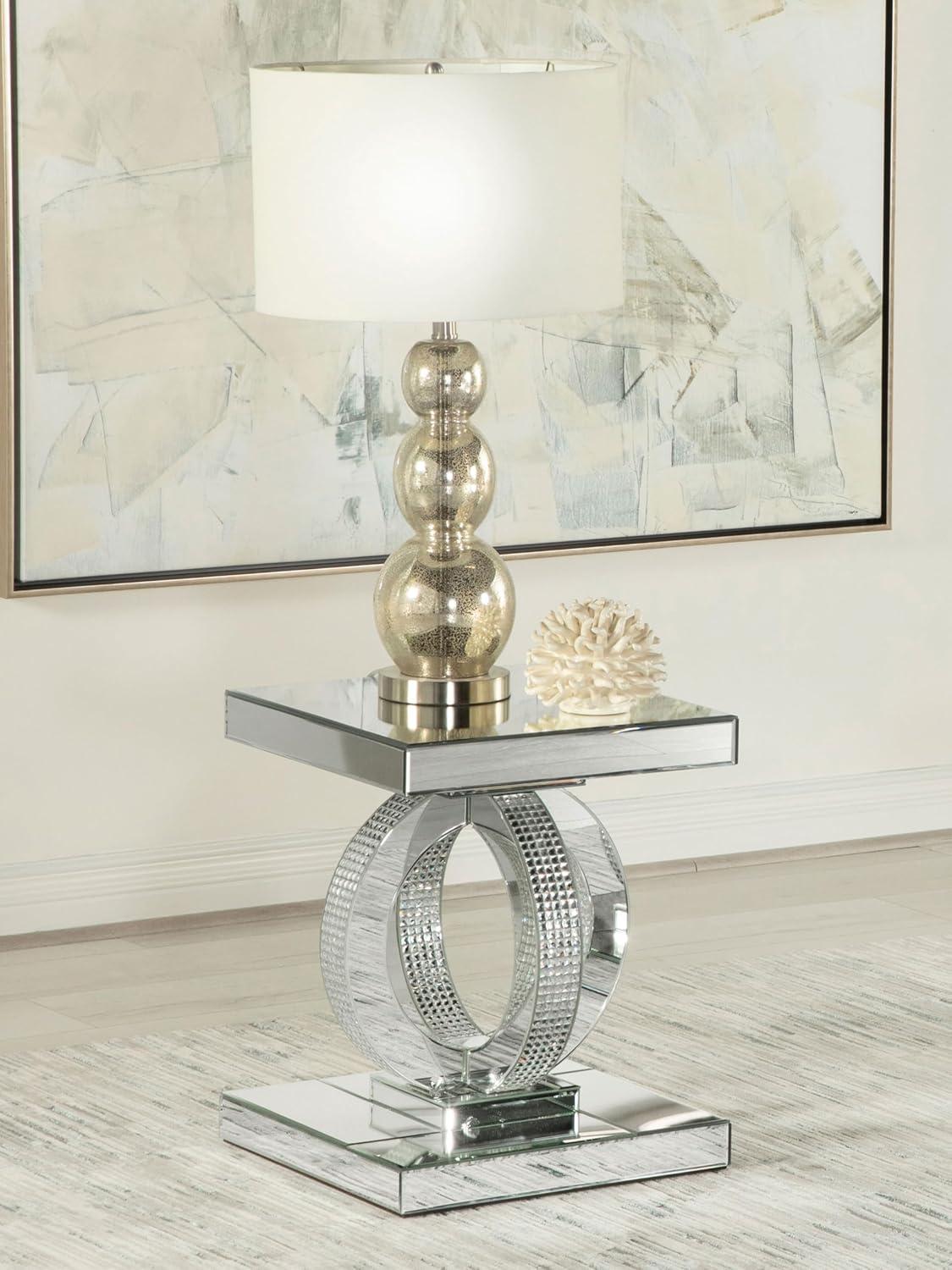 Breena Mirrored End Table with Acrylic Crystals Silver - Coaster