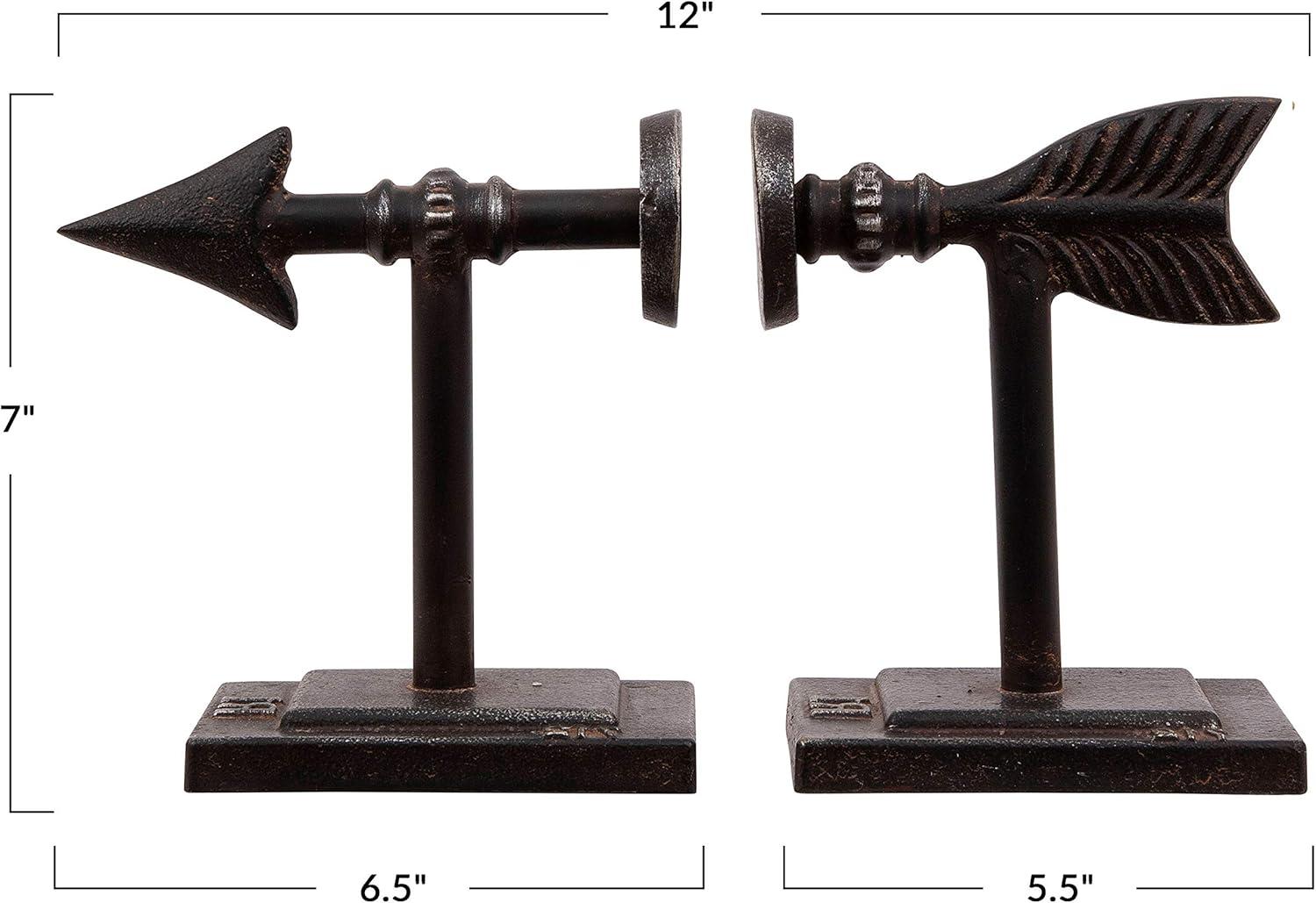 Metal Arrow Bookends Set of 2 (3-1/2"H) - Storied Home: Cast Iron, Antique Bronze Finish, Decorative Accessory