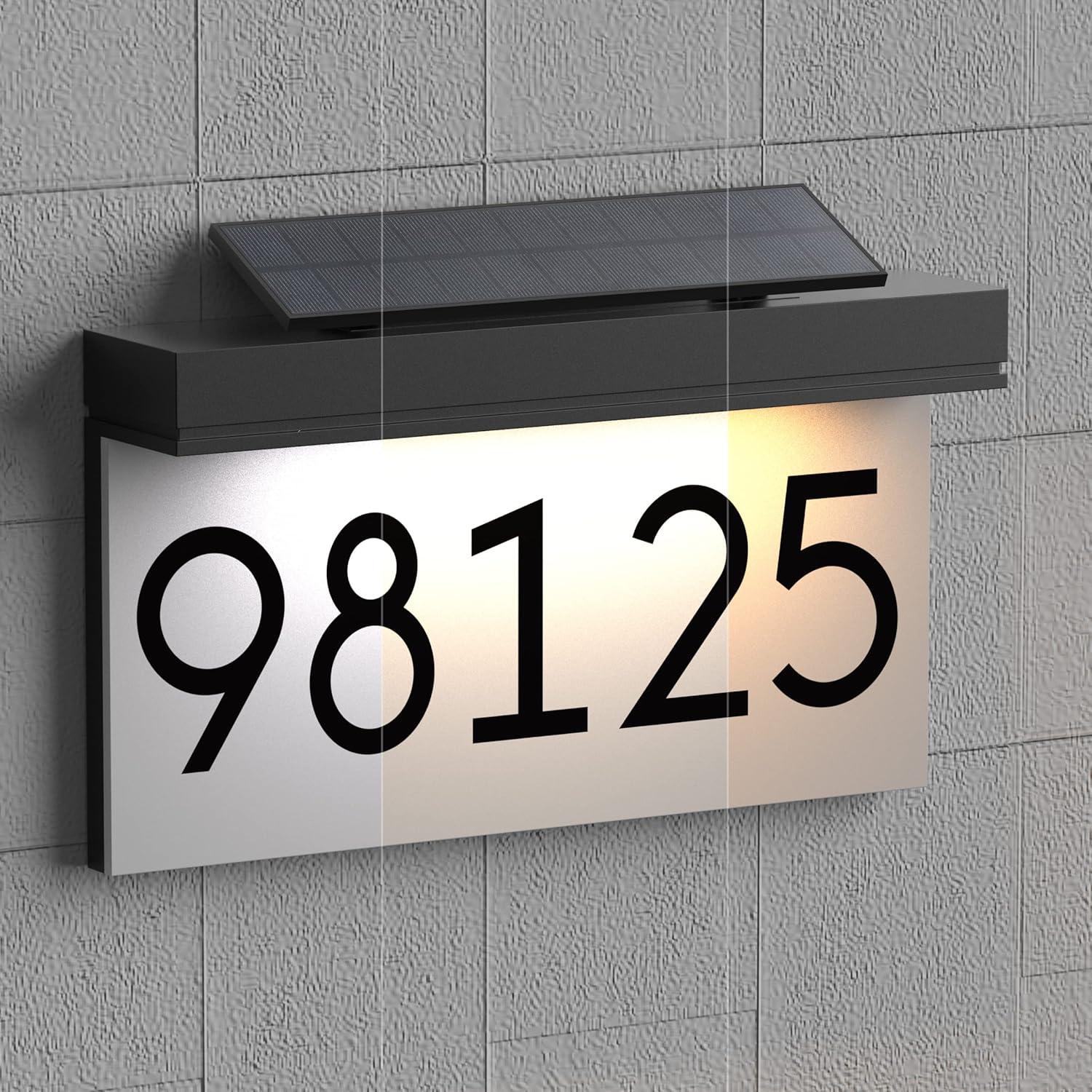 House Numbers Address Plaques For Houses Solar Powered Adjustable Solar Panel, 3 Lighting Colors Lighted House Numbers Address Sign, Address Sign For Outside Waterproof
