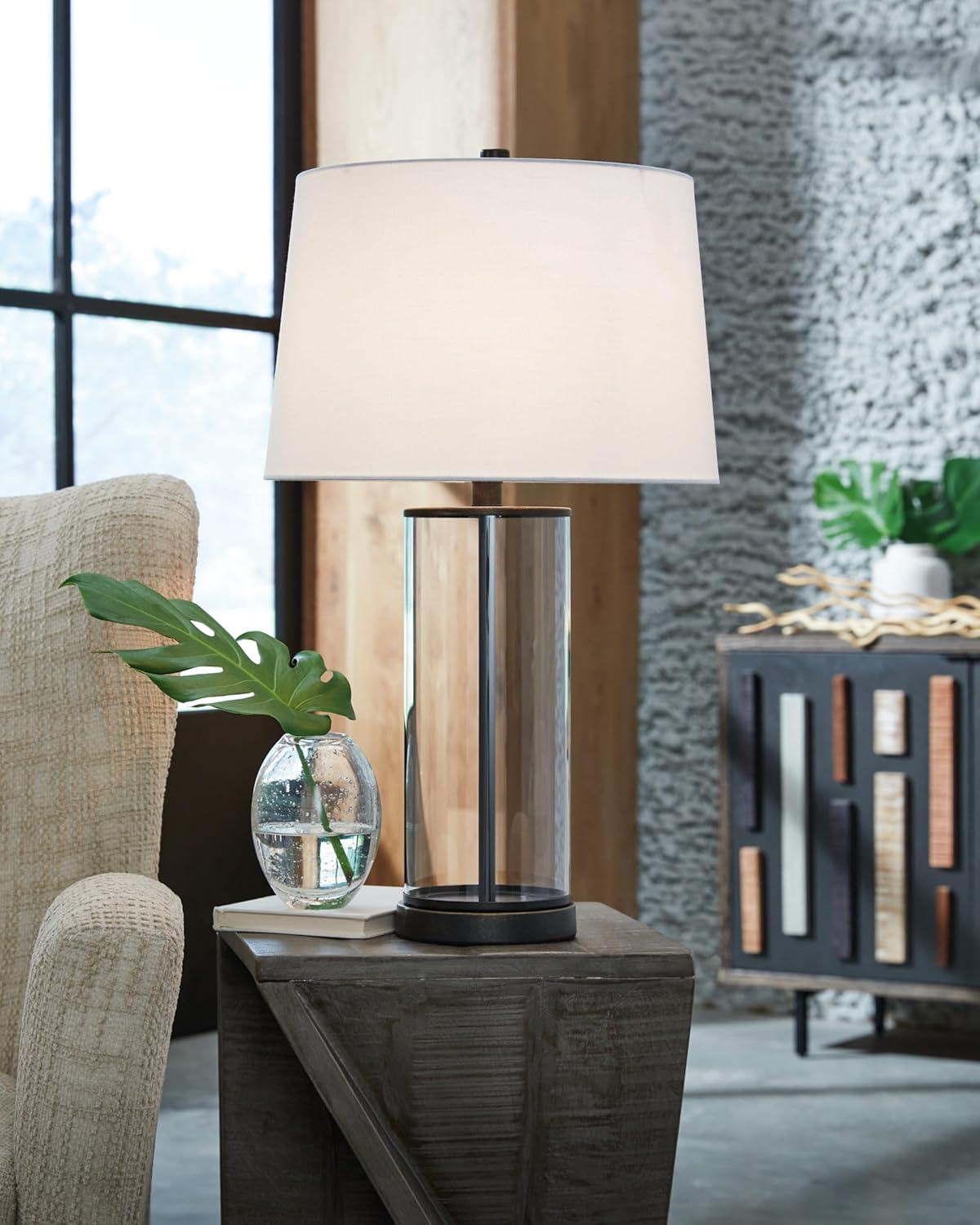 Signature Design by Ashley Wilmburgh Casual 25.75" Glass Table Lamp with USB-C Charging Port, Set of 2, Clear & Bronze Finish