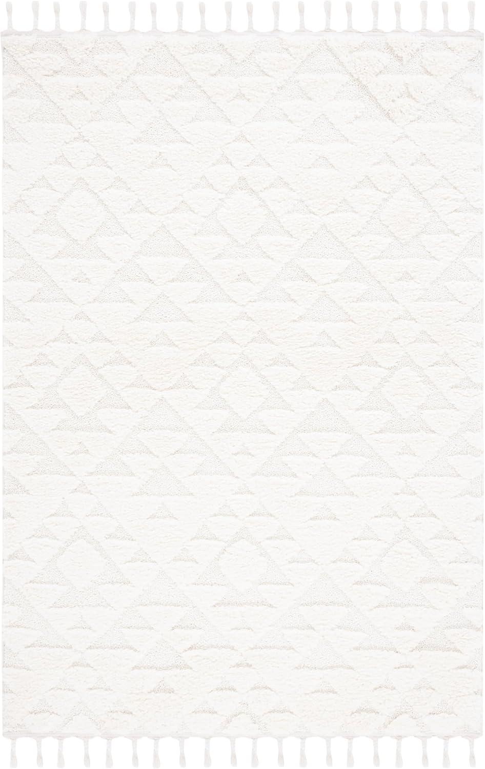 SAFAVIEH Moroccan Tassel Larry Geometric Shag Area Rug, Ivory, 8' x 10'