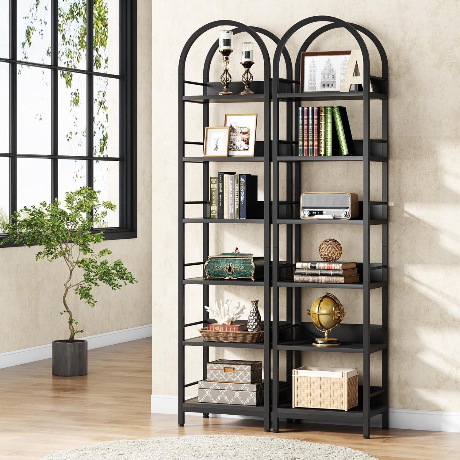 Tribesigns 6-Tier Open Bookshelf, 78.7" Tall Arched Bookcase Narrow Bookshelf, Black