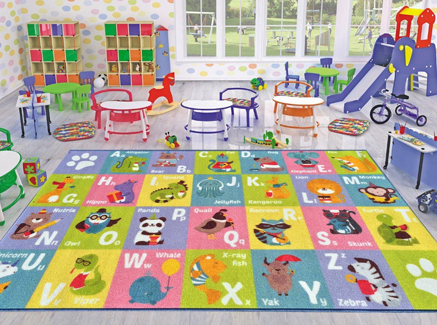 KC CUBS Boy & Girl Kids ABC Alphabet Animal Educational Learning & Fun Game Play Area Non Slip Nursery Bedroom Classroom Rug Carpet, 3' 3" x 4' 11"