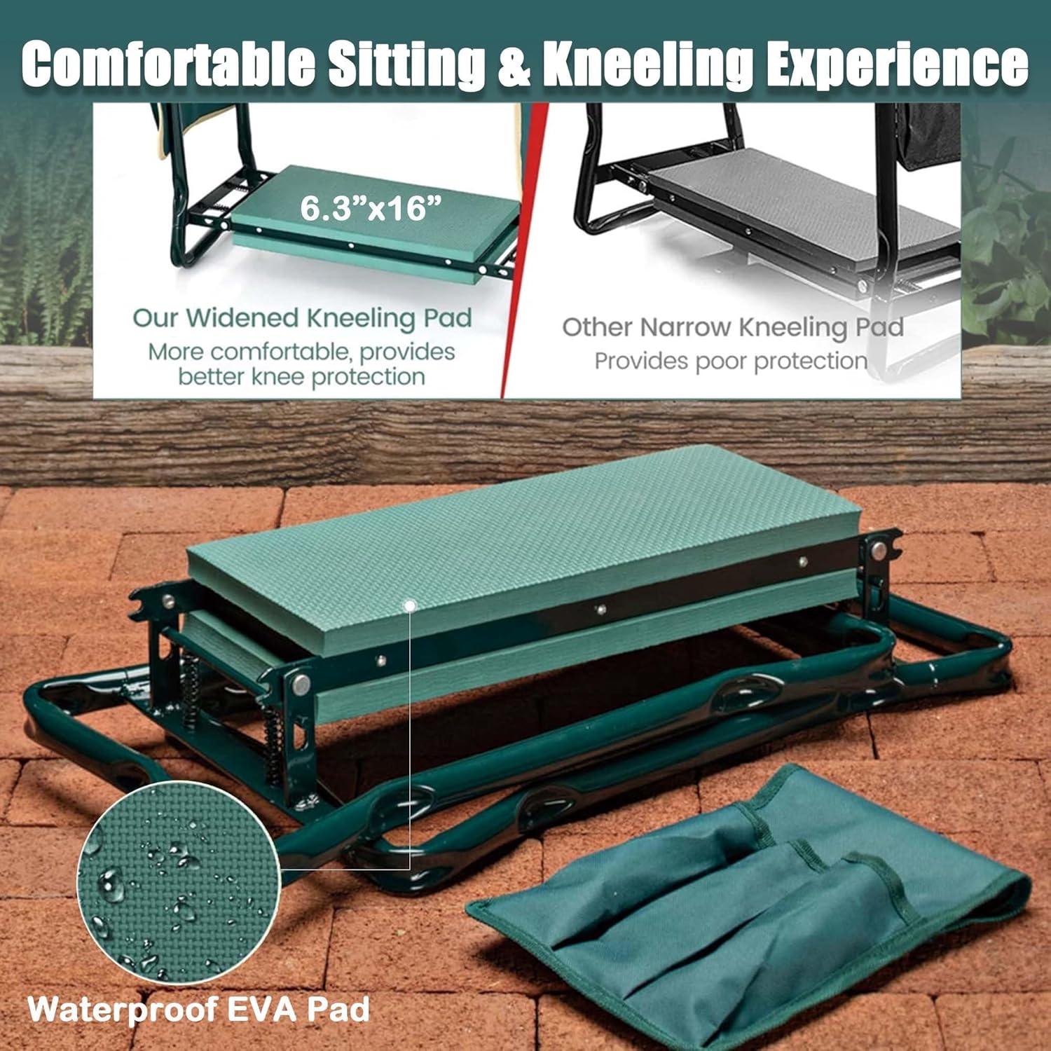 Garden Kneeler and Seat Heavy Duty Gardening Bench for Kneeling and Sitting Folding Garden Stools with Tool Pouch and Kneeling Pad