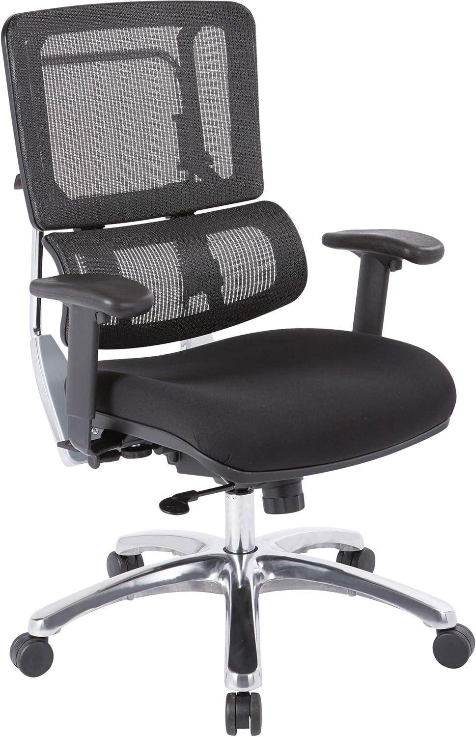 Executive Black Mesh and Fabric Swivel Office Chair with Adjustable Arms