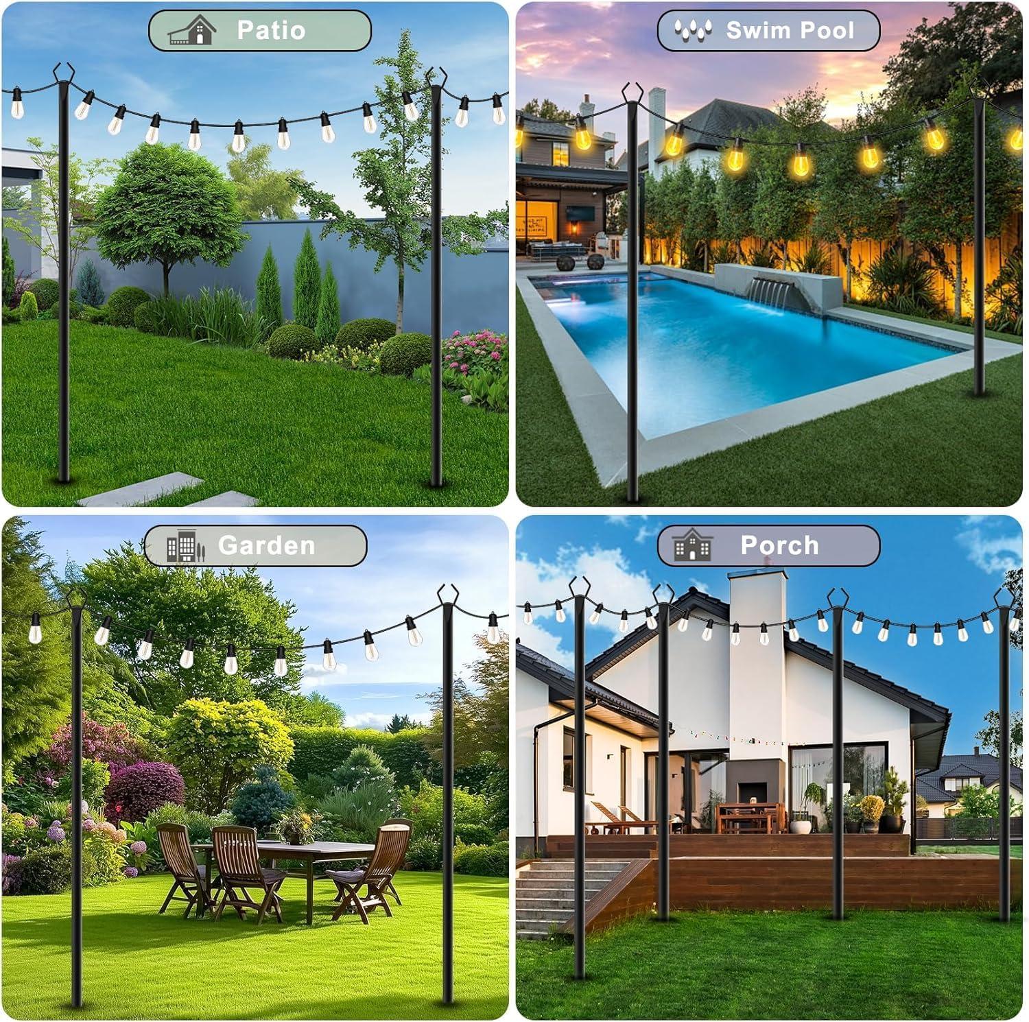 2 Pack String Light Poles,10 Ft Light Poles for Outside String Lights,Outdoor Lights Pole with Fork,Metal Poles Stand for Patio Deck Backyard