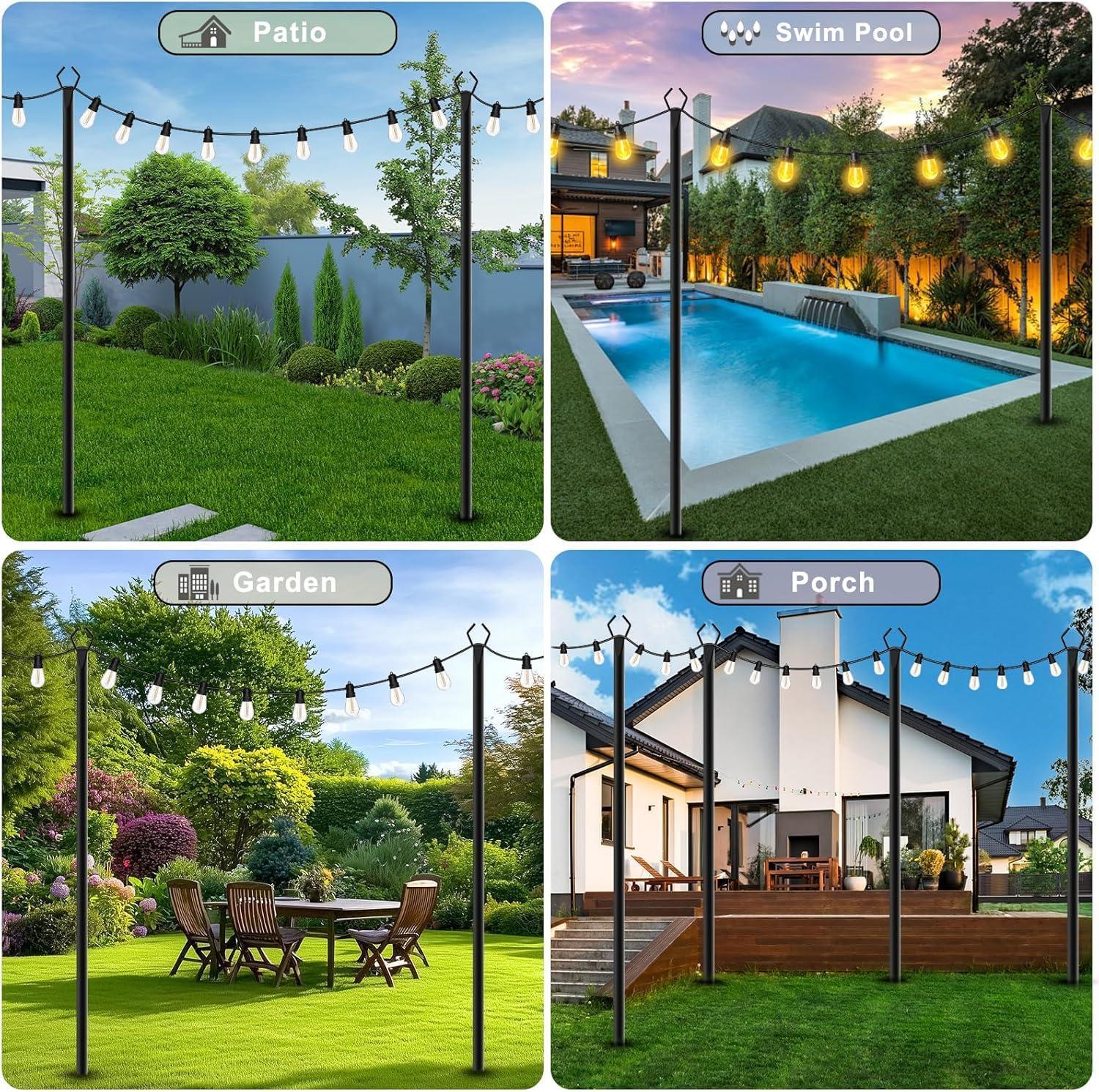 2 Pack String Light Poles,10 Ft Light Poles for Outside String Lights,Outdoor Lights Pole with Fork,Metal Poles Stand for Patio Deck Backyard