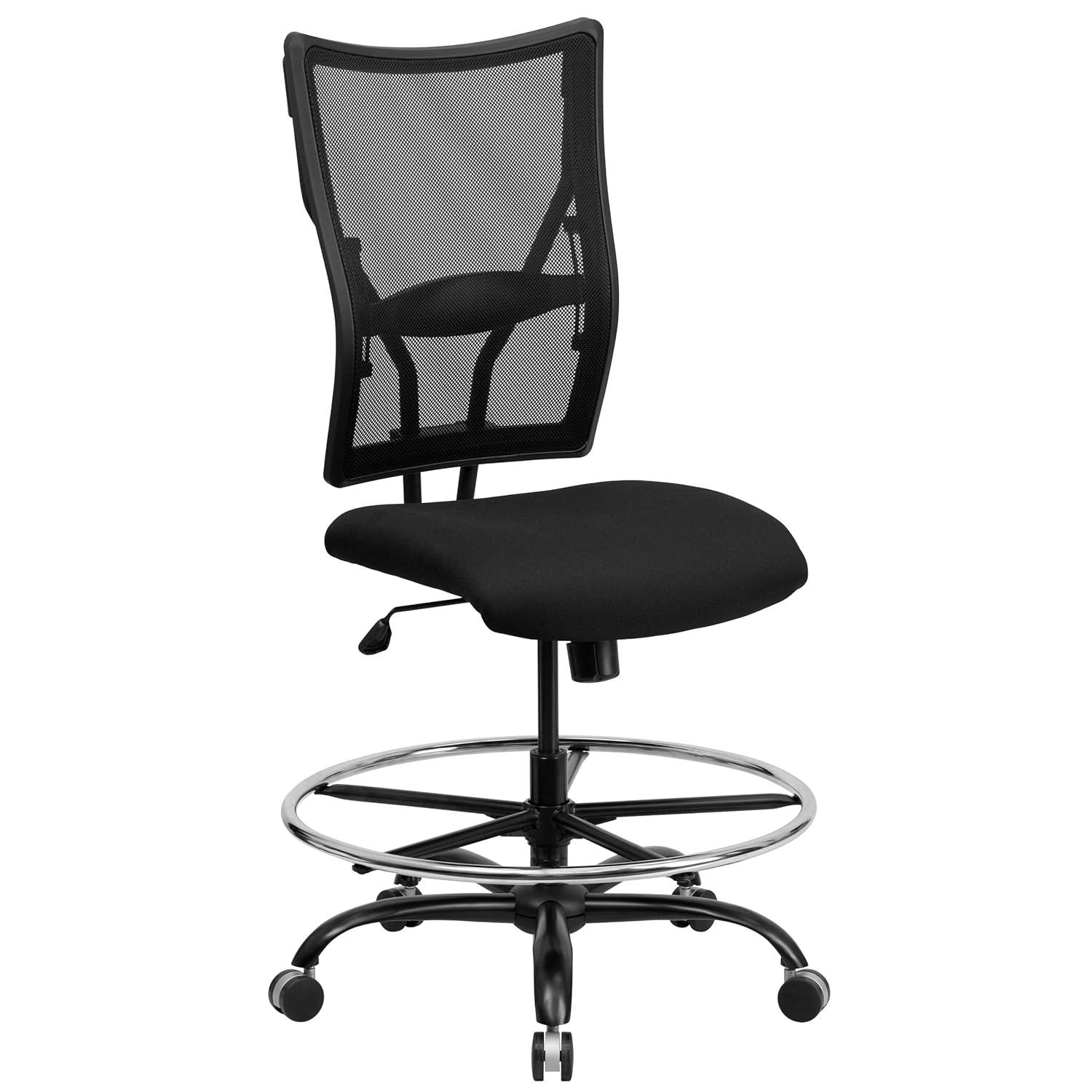 BizChair Big & Tall 400 lb. Rated Black Mesh Ergonomic Drafting Chair