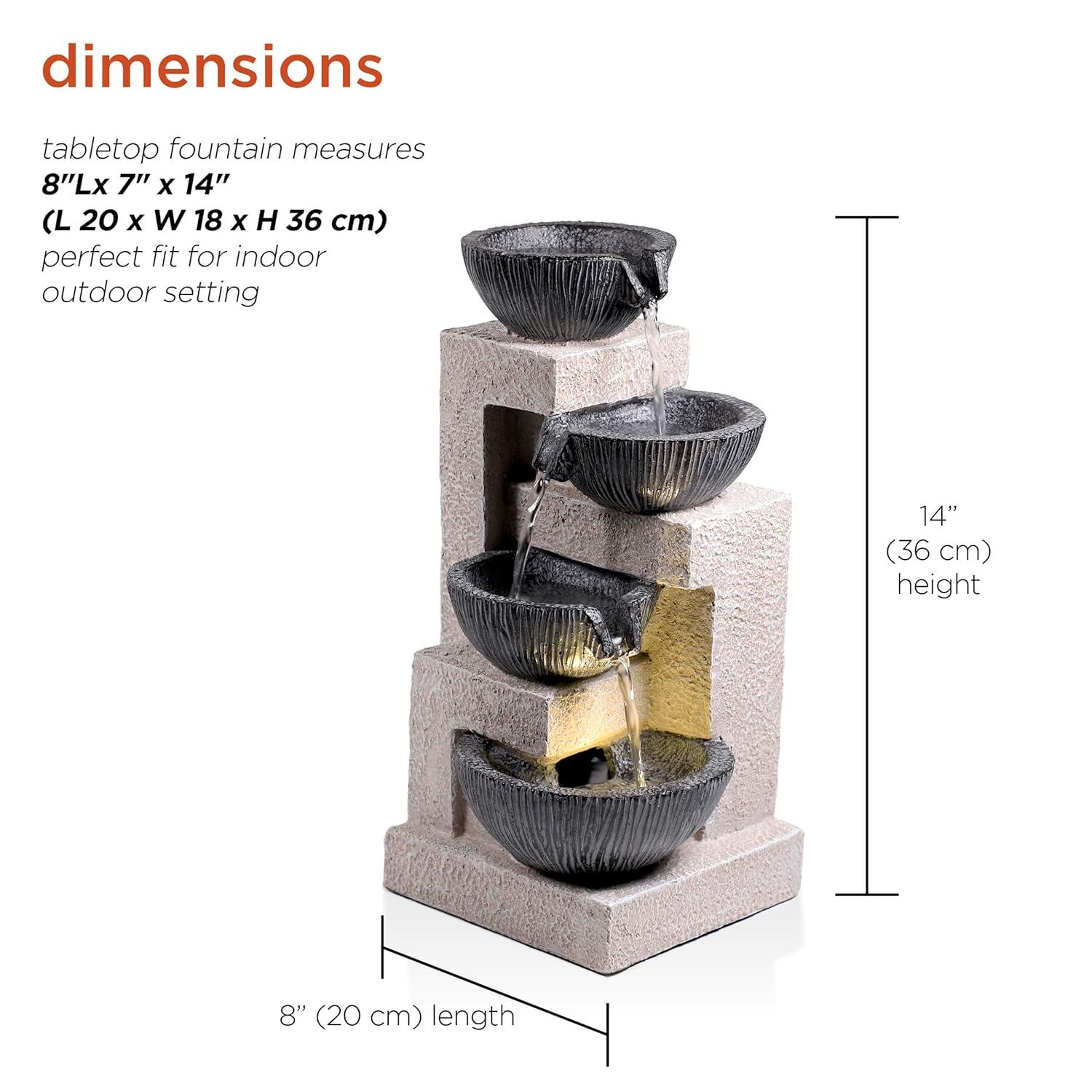 14" Resin Cascading Bowl Tabletop Fountain with LED Lights Gray - Alpine Corporation: Indoor/Outdoor Water Feature, Electric Powered