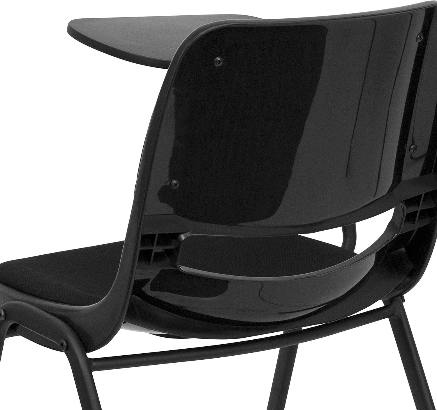 Compact Black Fabric Ergonomic Desk Chair with Flip-Up Tablet Arm