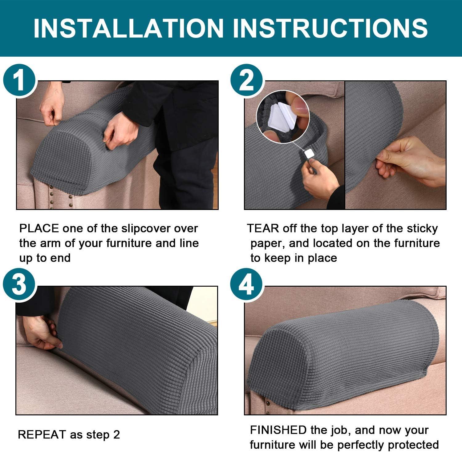 PandaTop Stretch Armrest Covers for Chairs and Sofas Couch Arm Covers for Sofa, Soft Armrest Covers Anti-Slip Furniture Protector Armchair Slipcovers Washable for Recliner Set of 2, Gray