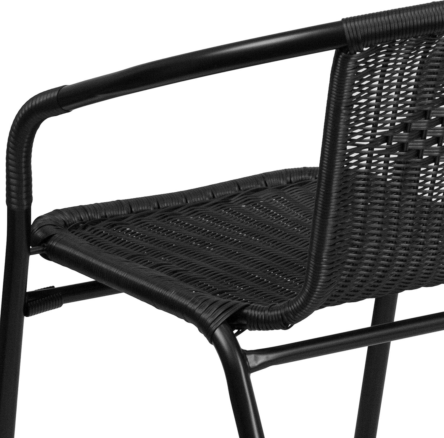 Black Rattan Indoor-Outdoor Stackable Dining Chairs with Metal Frame