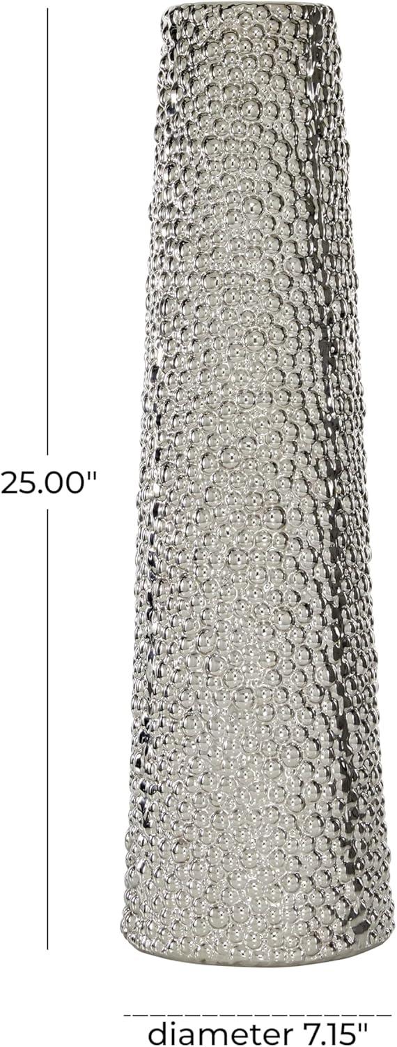 DecMode 25" Silver Ceramic Vase with Bubble Texture